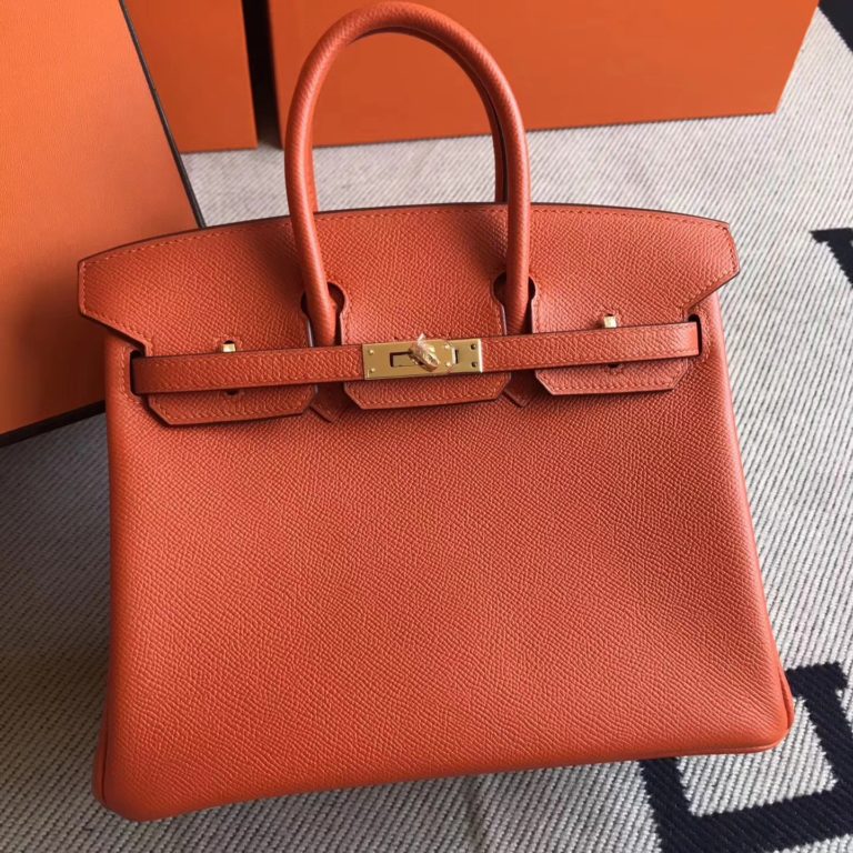 Hermes 93 Orange Epsom Leather Birkin 25cm Bag Gold Hardware