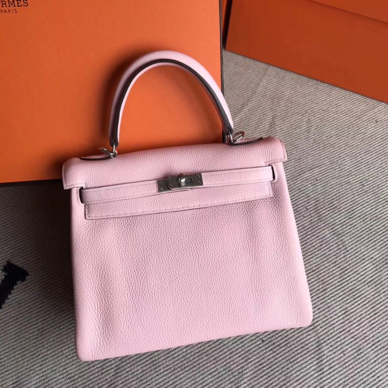 Hermes 3Q Pink Togo Leather Kelly Handbag 25cm Silver Hardware