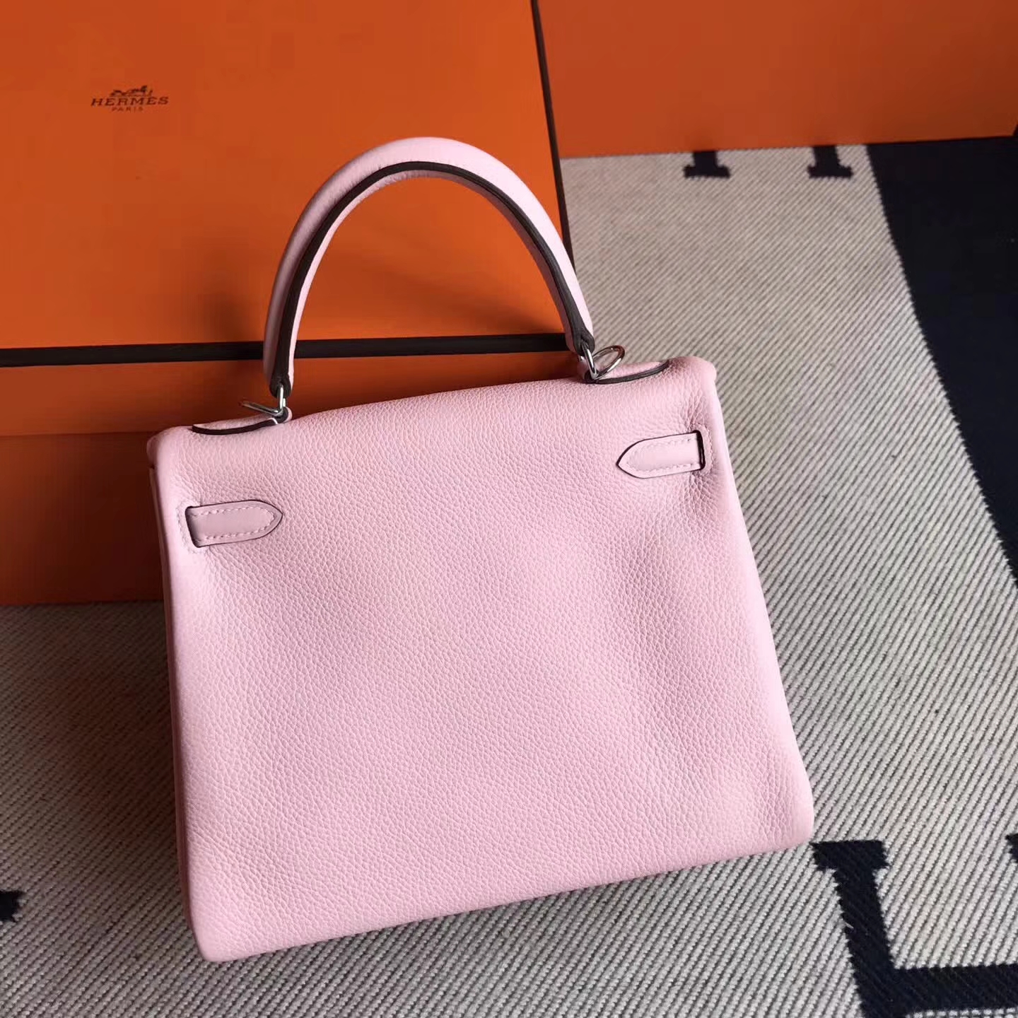 Pretty Hermes 3Q New Pink Togo Leather Kelly Handbag25cm Silver Hardware