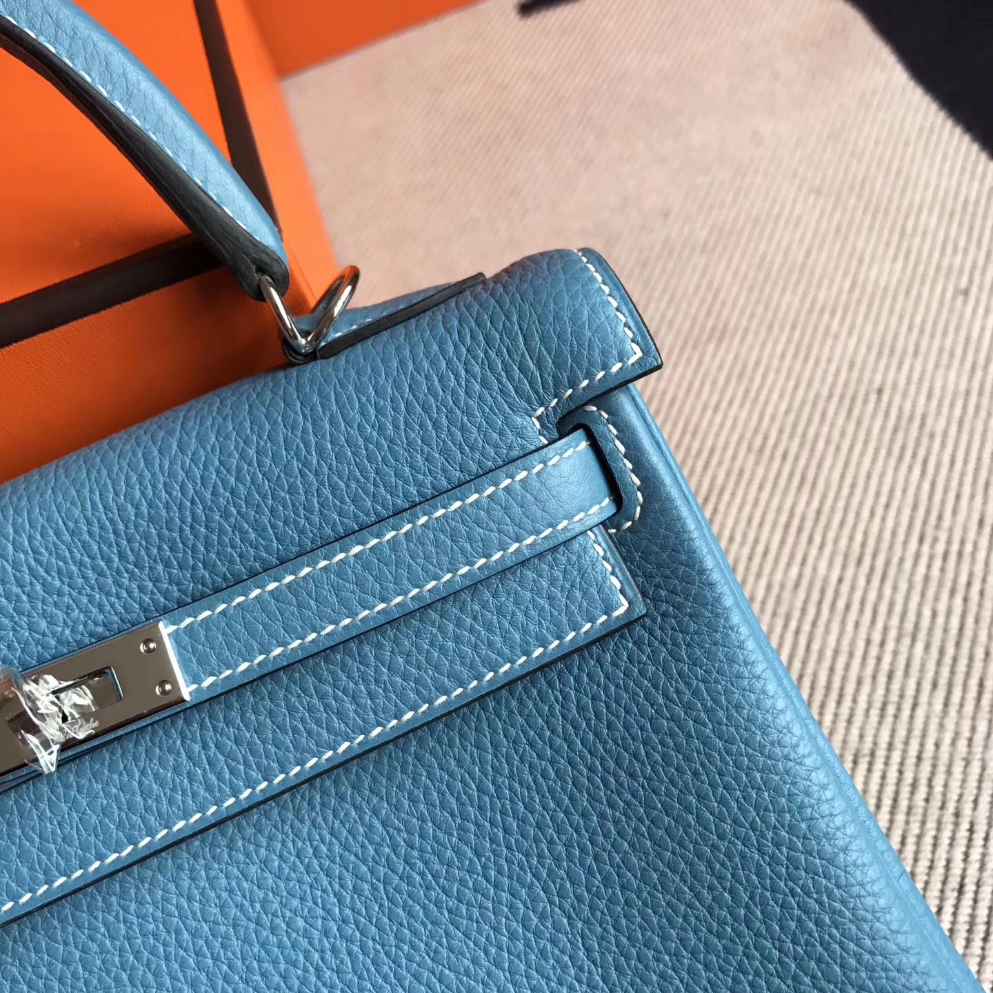 Discount Hermes Kelly Bag25cm in Blue Jean Togo Leather Silver Hardware