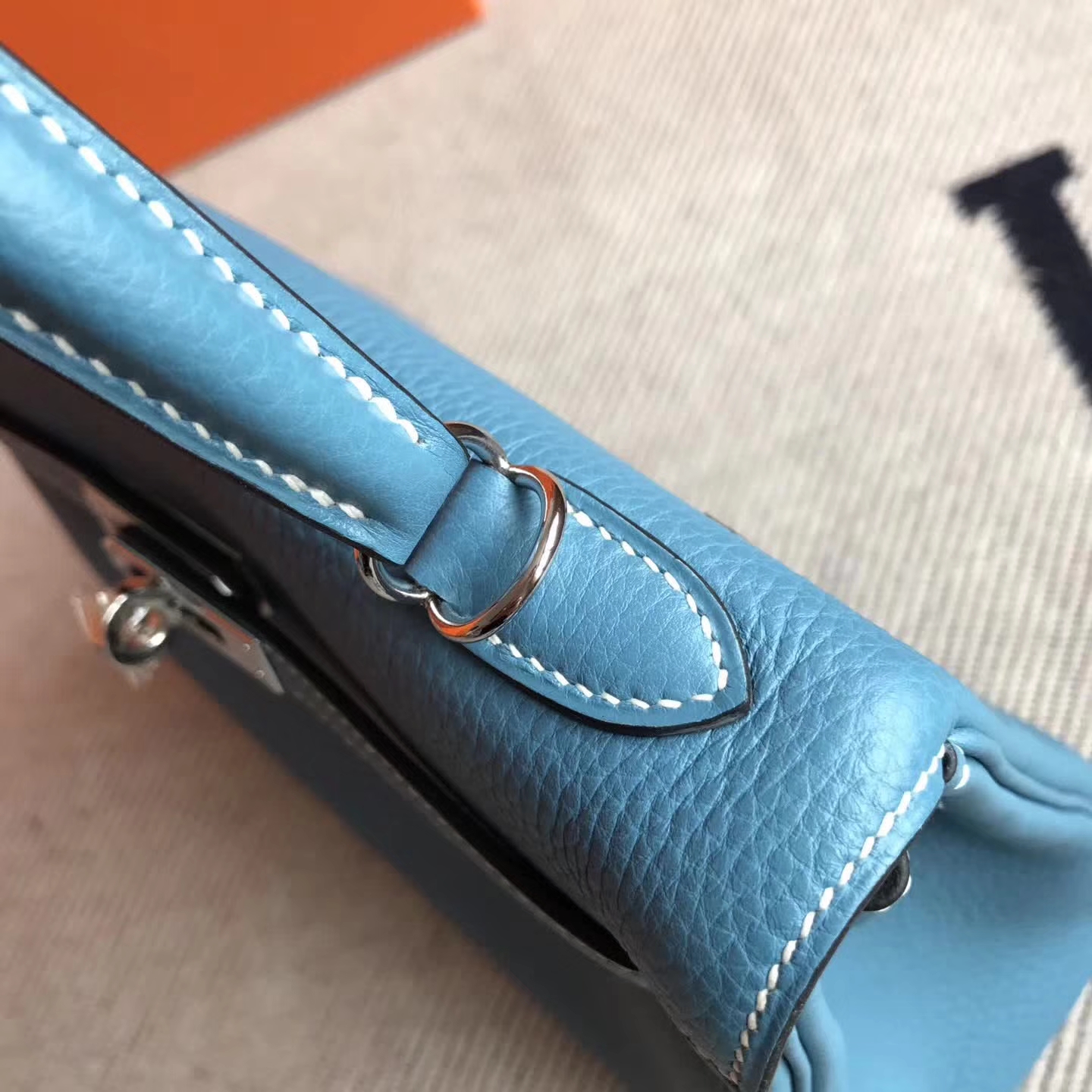 Discount Hermes Kelly Bag25cm in Blue Jean Togo Leather Silver Hardware