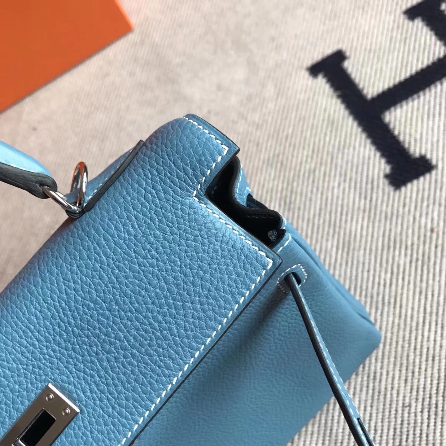 Discount Hermes Kelly Bag25cm in Blue Jean Togo Leather Silver Hardware