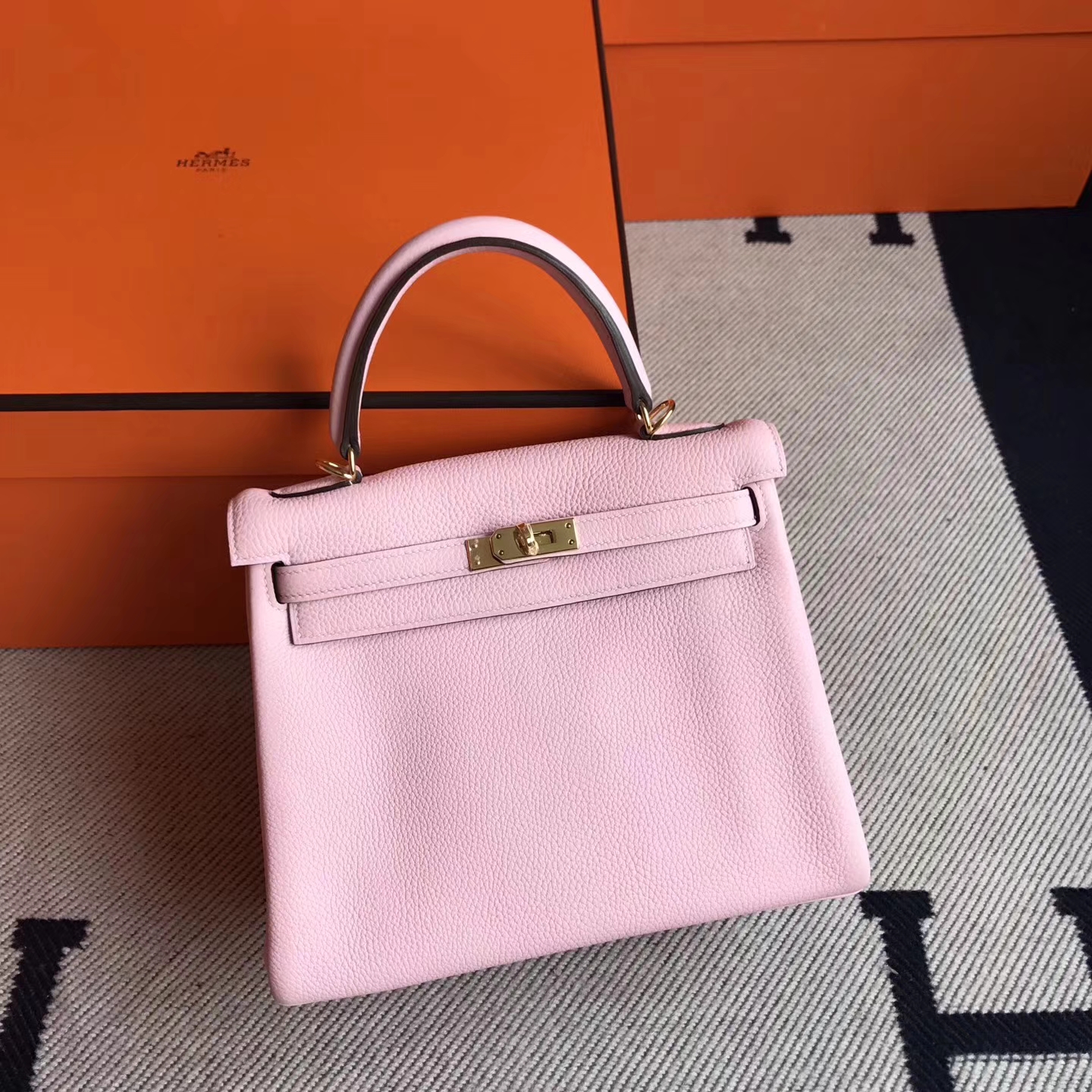 On Sale Hermes 3Q New Pink Togo Leather Kelly25cm Handbag Gold Hardware