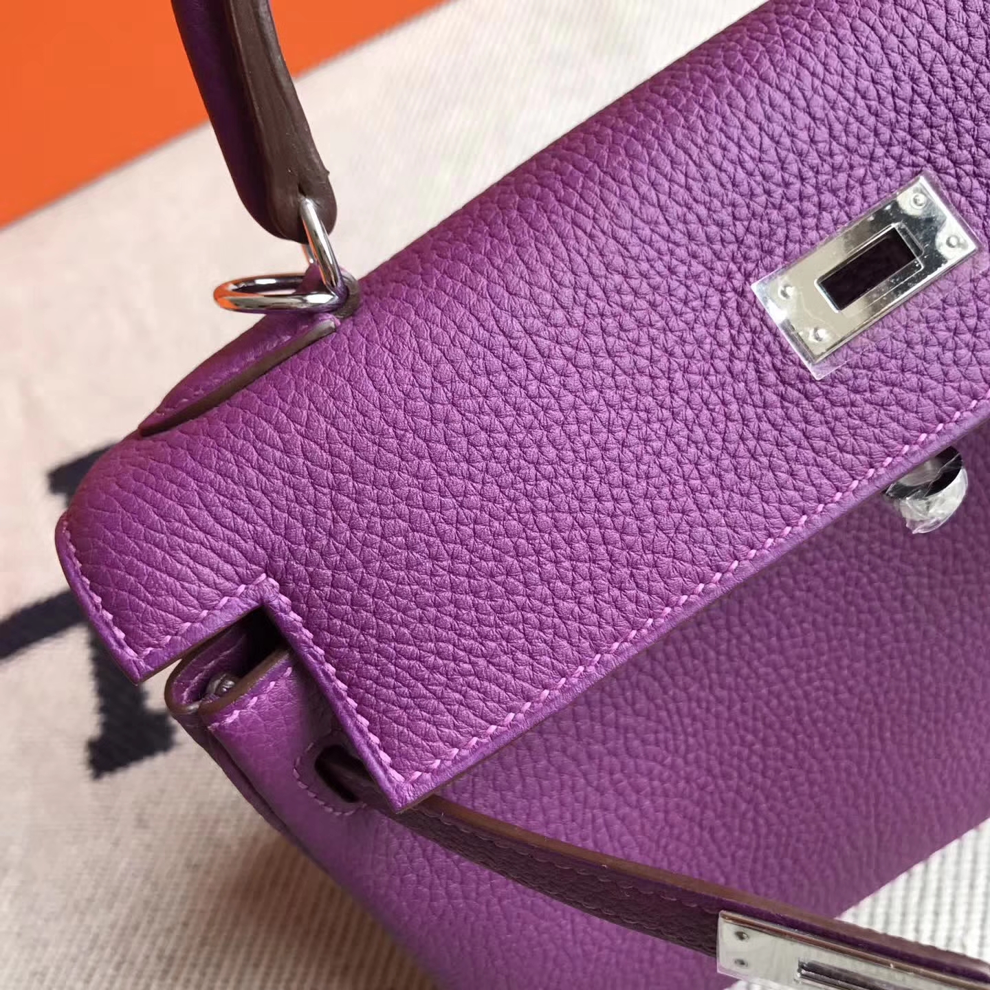 Discount Hermes P9 Anemone Purple Togo Calfskin Kelly25cm Tote Bag