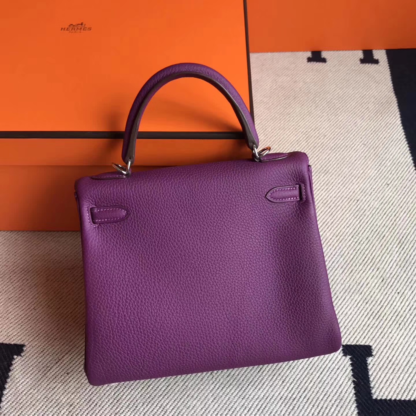 Discount Hermes P9 Anemone Purple Togo Calfskin Kelly25cm Tote Bag