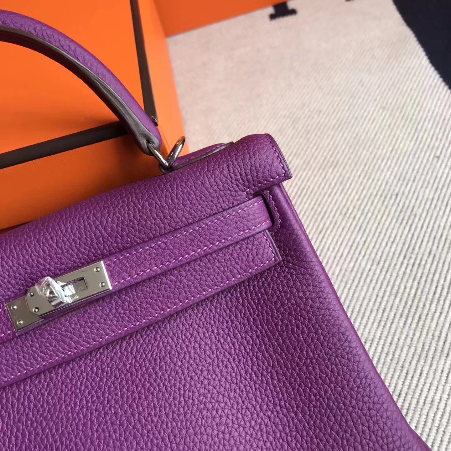 Discount Hermes P9 Anemone Purple Togo Calfskin Kelly25cm Tote Bag