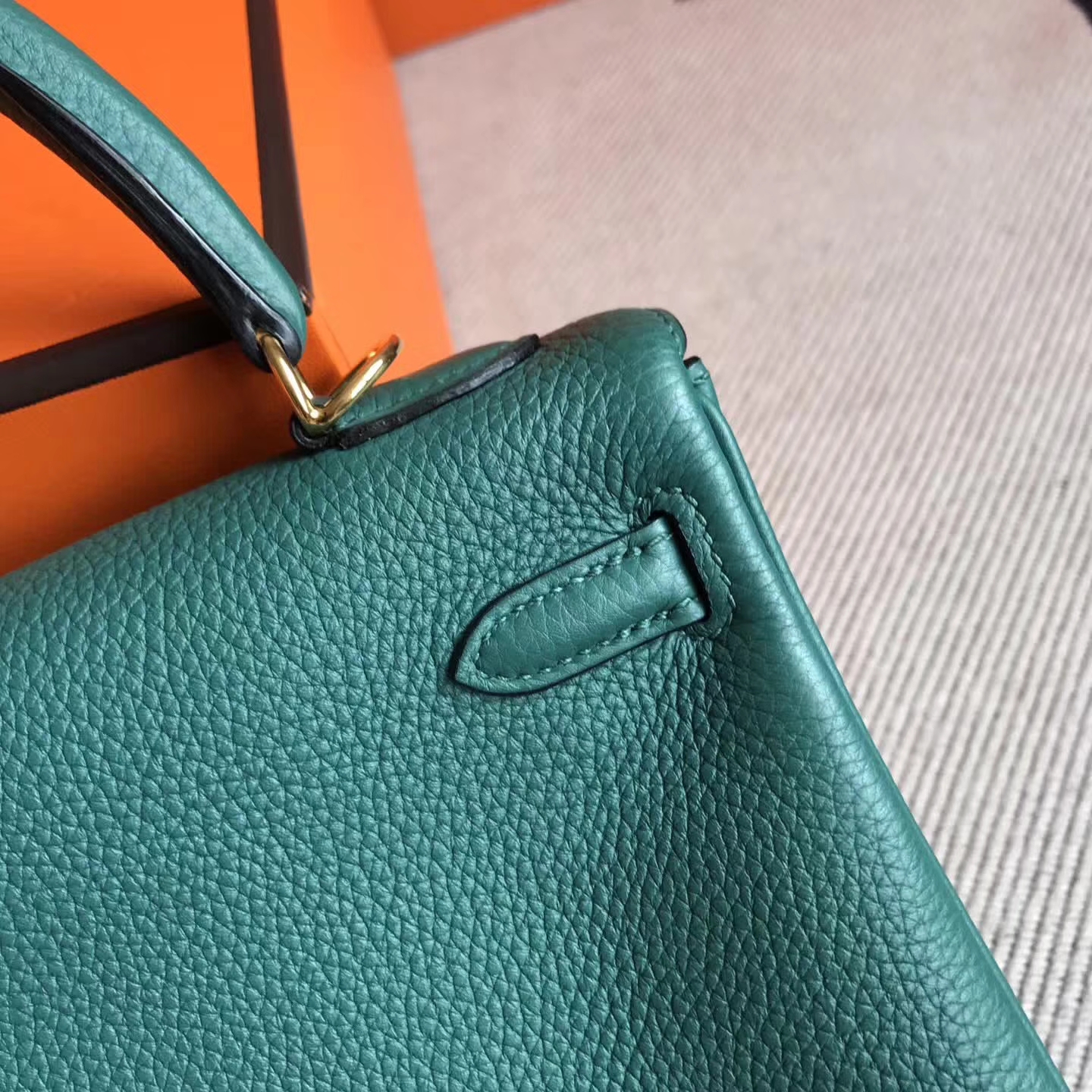 New Arrival Hermes Z6 Malachite Green Togo Leather Kelly Tote Bag25cm