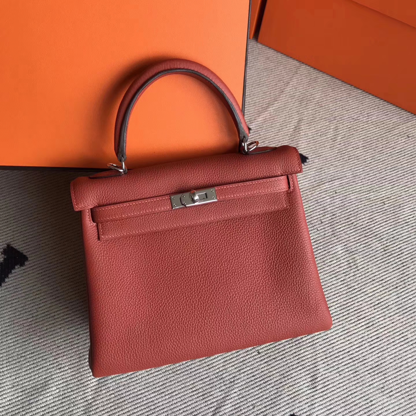 Sale Hermes 6C Cuivre Color Togo Calfskin Kelly25cm Women&#8217;s Bag