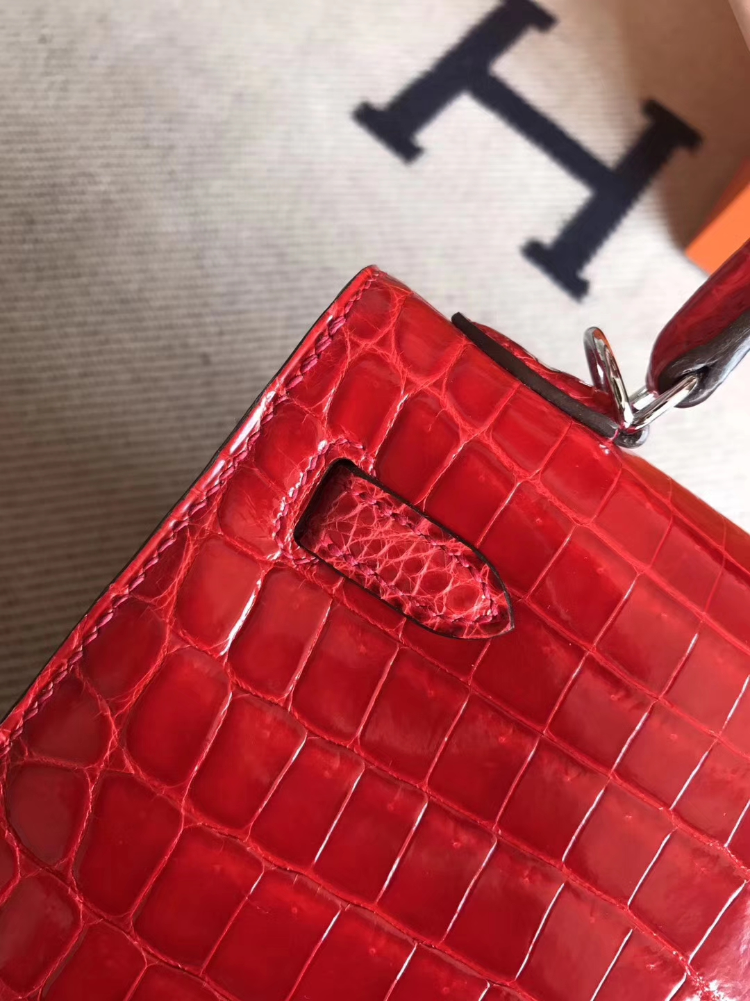 New Pretty Hermes CK95 Braise Crocodile Shiny Leather Kelly25cm Bag