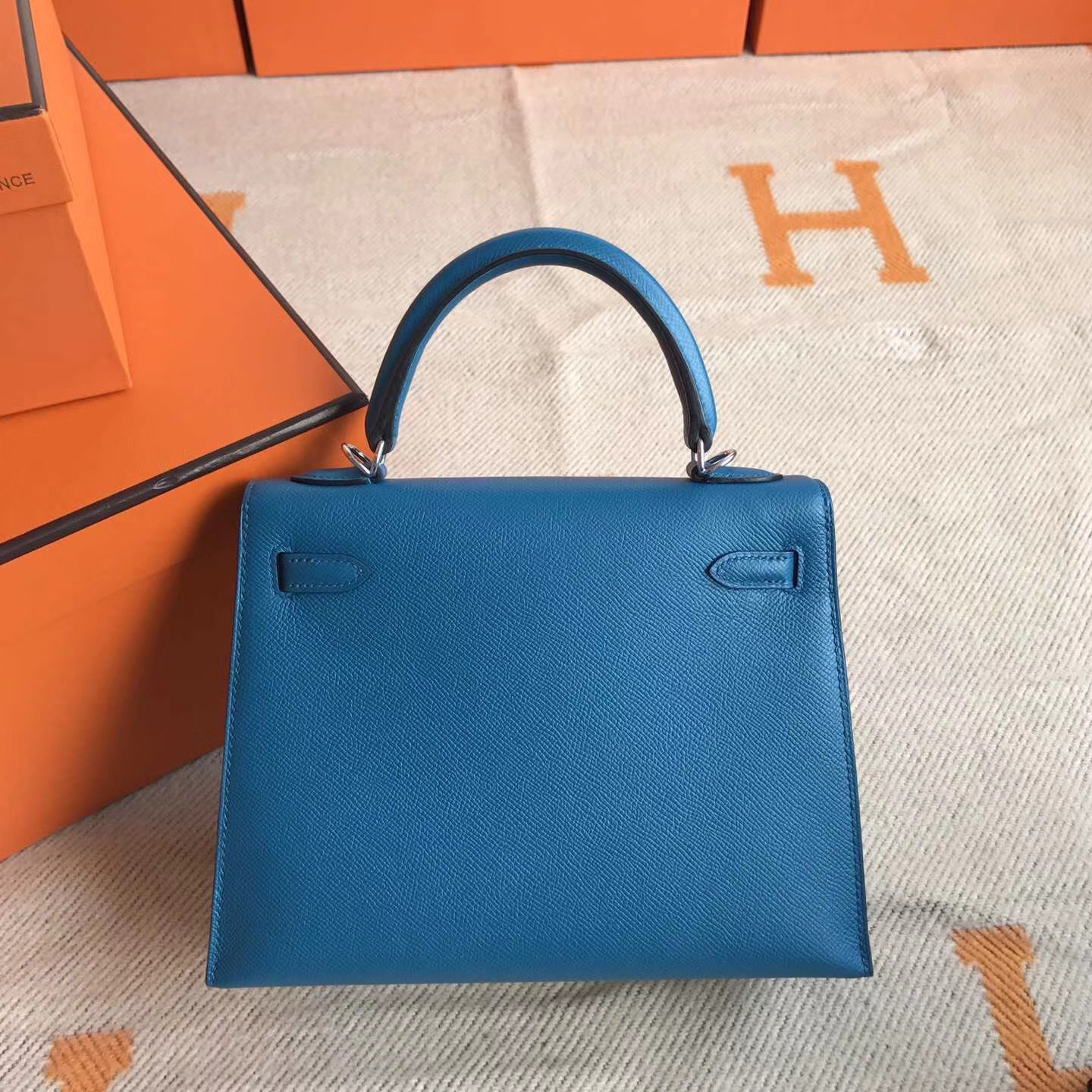 On Sale Hermes 7W Blue Izmir Epsom Leather Kelly Bag25cm Silver Hardware