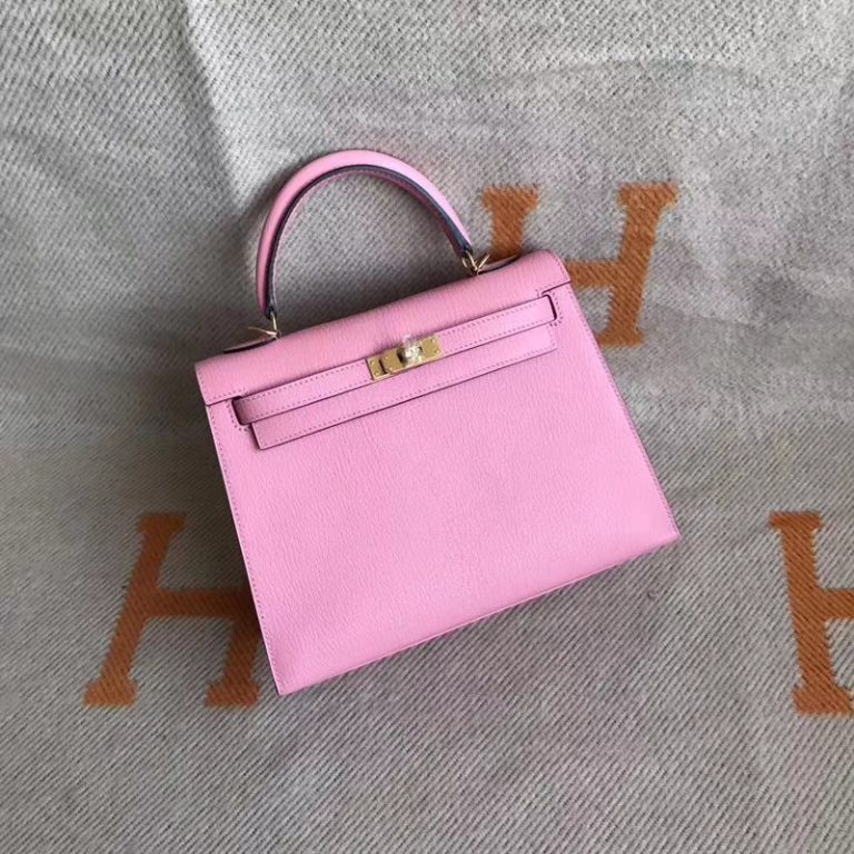Hermes 1Q Rose Confetti Chevre Leather Sellier Kelly Bag 25cm
