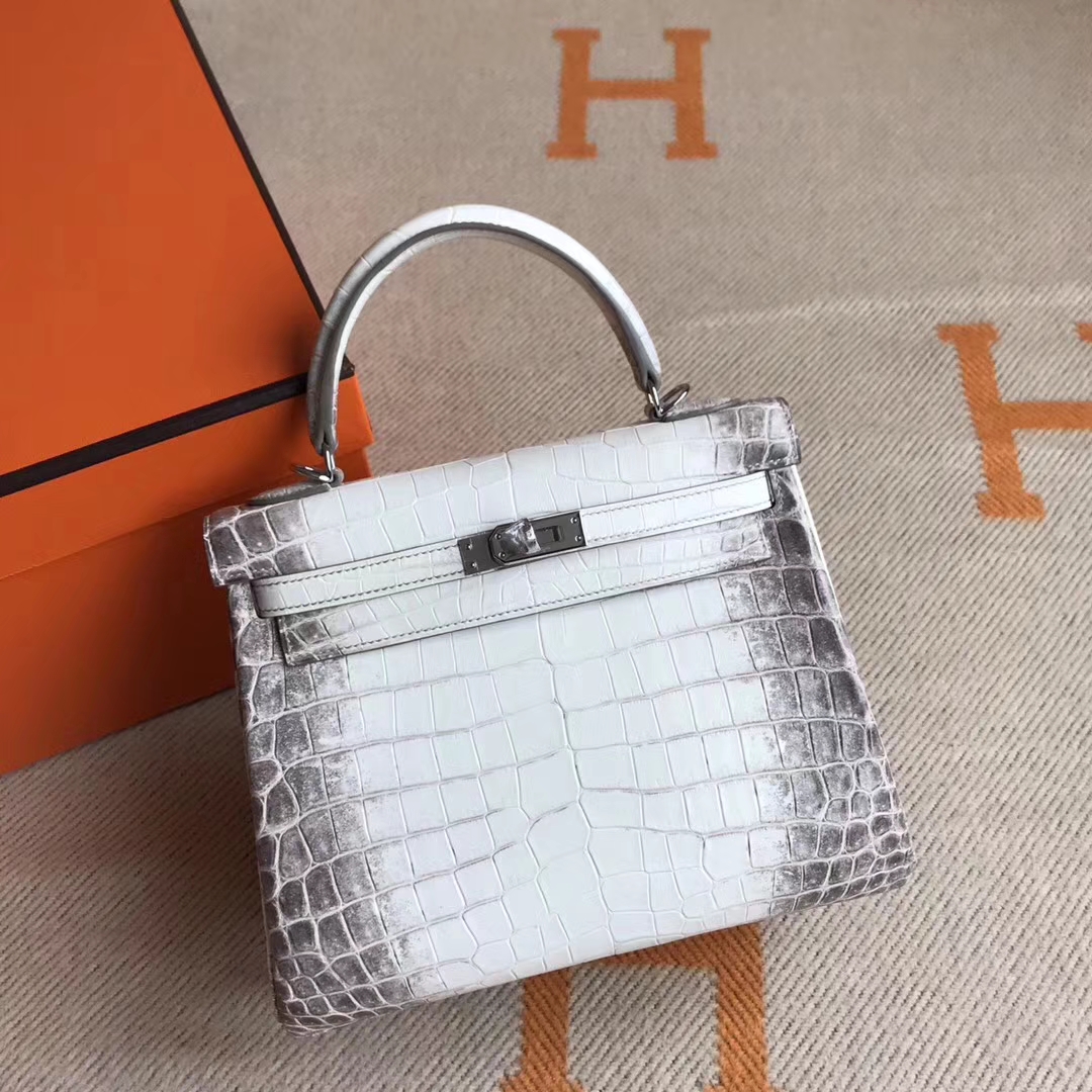 Luxury Hermes Himalaya Crocodile Leather Kelly25CM Tote Bag Silver Hardware