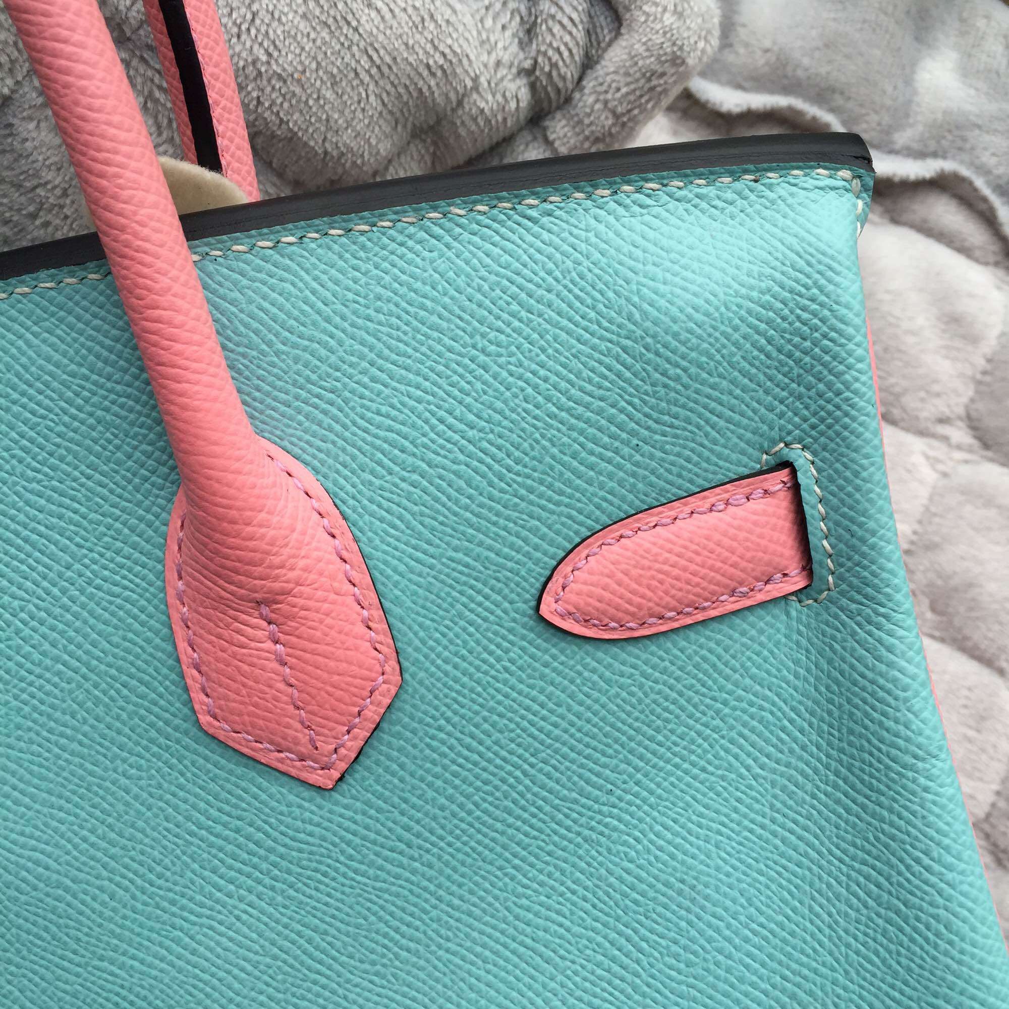 30CM Hermes Birkin Bag C9 Lime Yellow/3P Lagon Blue/1Q Rose Confetti Epsom Leather