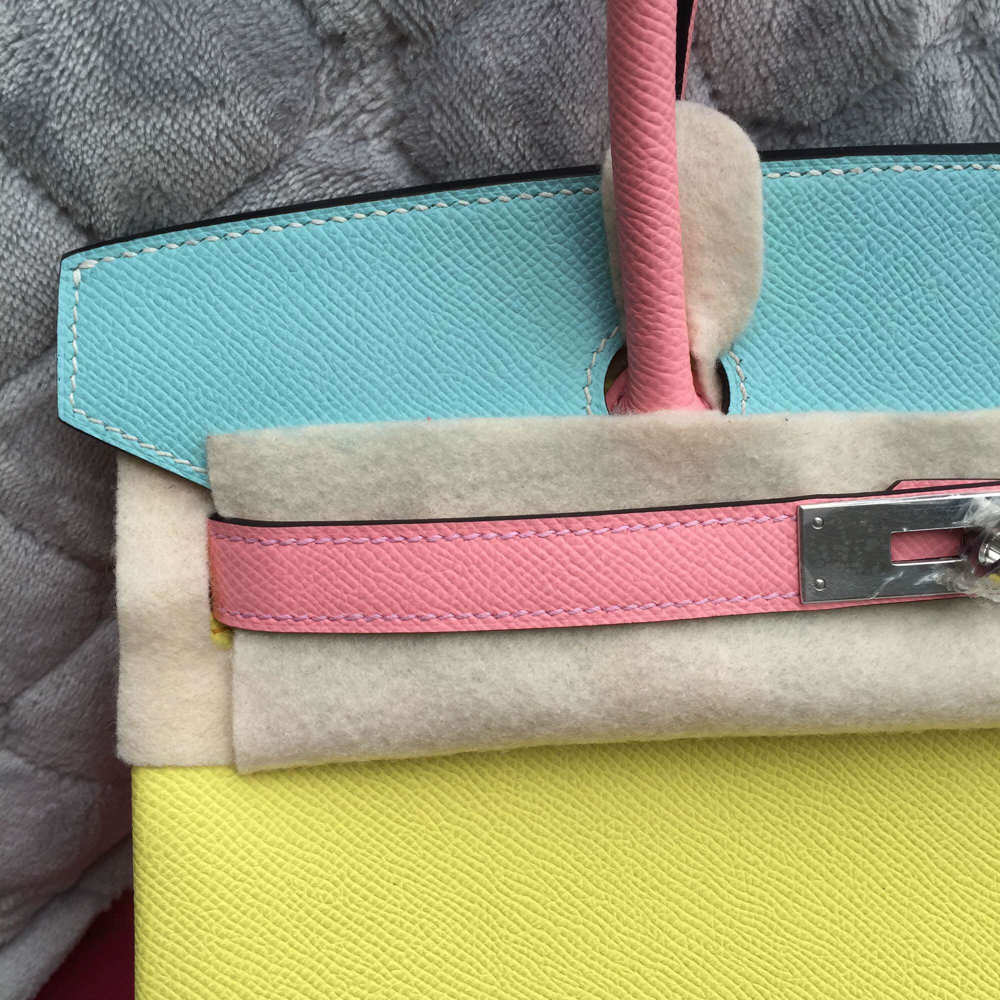 30CM Hermes Birkin Bag C9 Lime Yellow/3P Lagon Blue/1Q Rose Confetti Epsom Leather