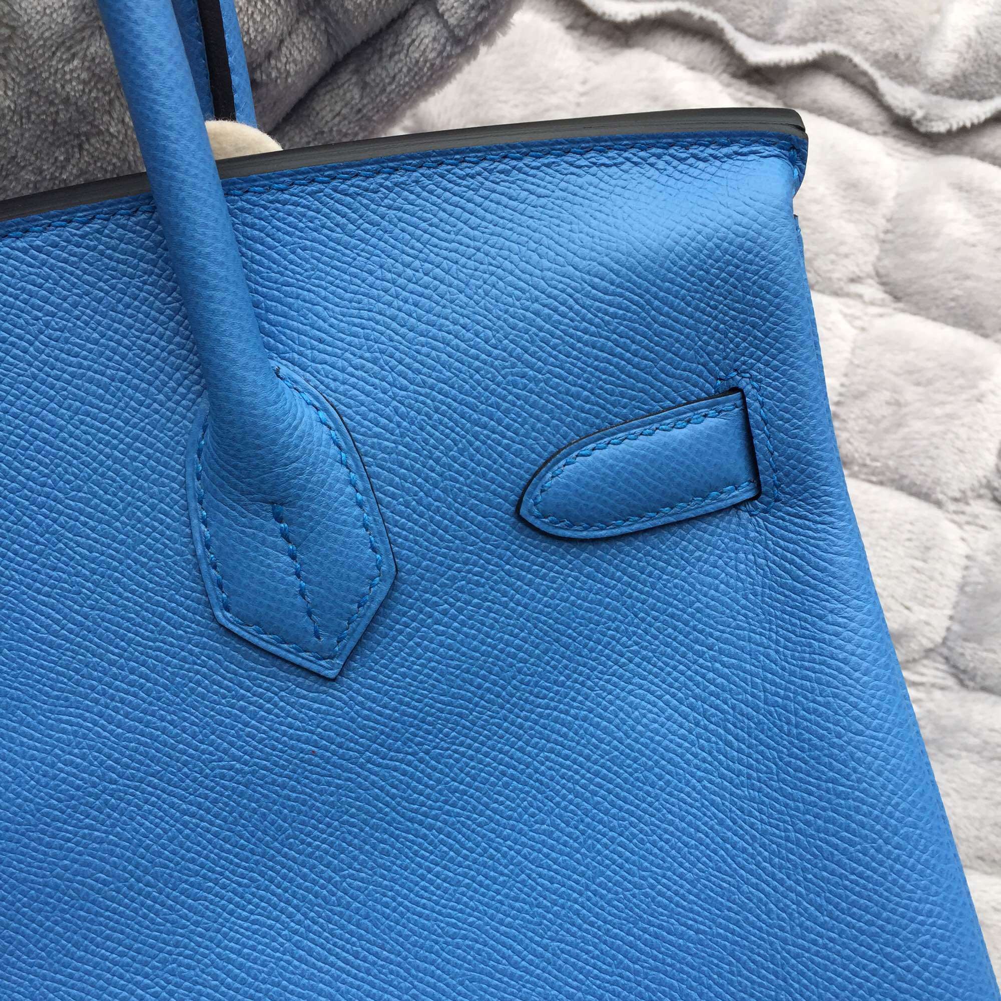 Hand Stitching 2T Blue Paradise Epsom Leather Hermes Birkin Bag 30CM Wholesale