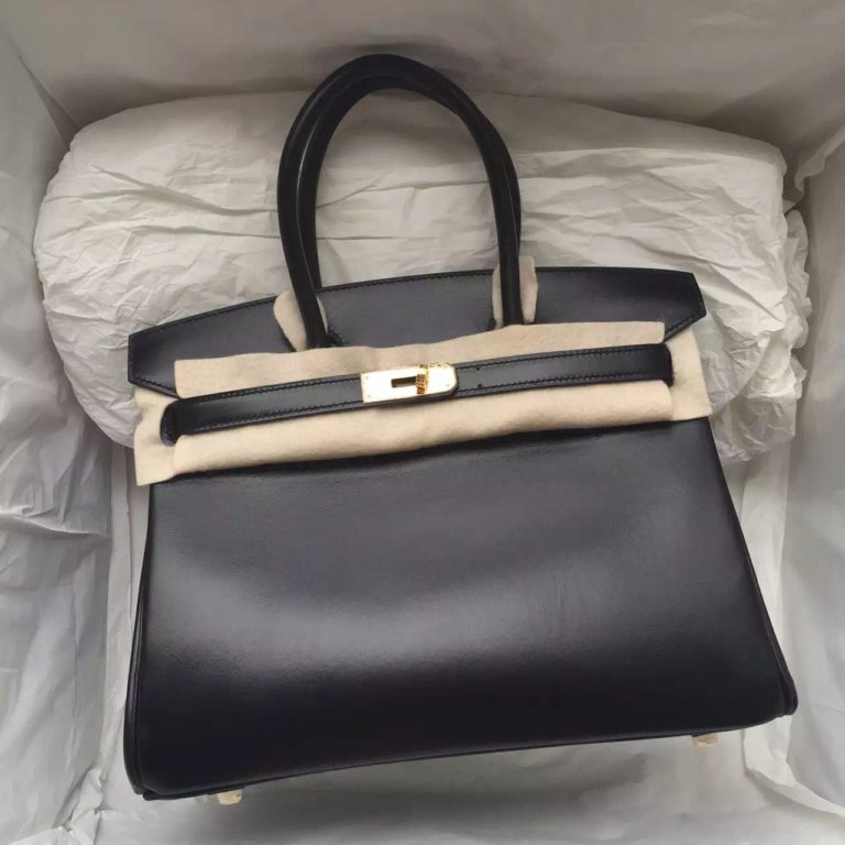 2015 Hermes Birkin Bag  30CM in Black Box Leather Gold & Silver Hardware Tote Bag