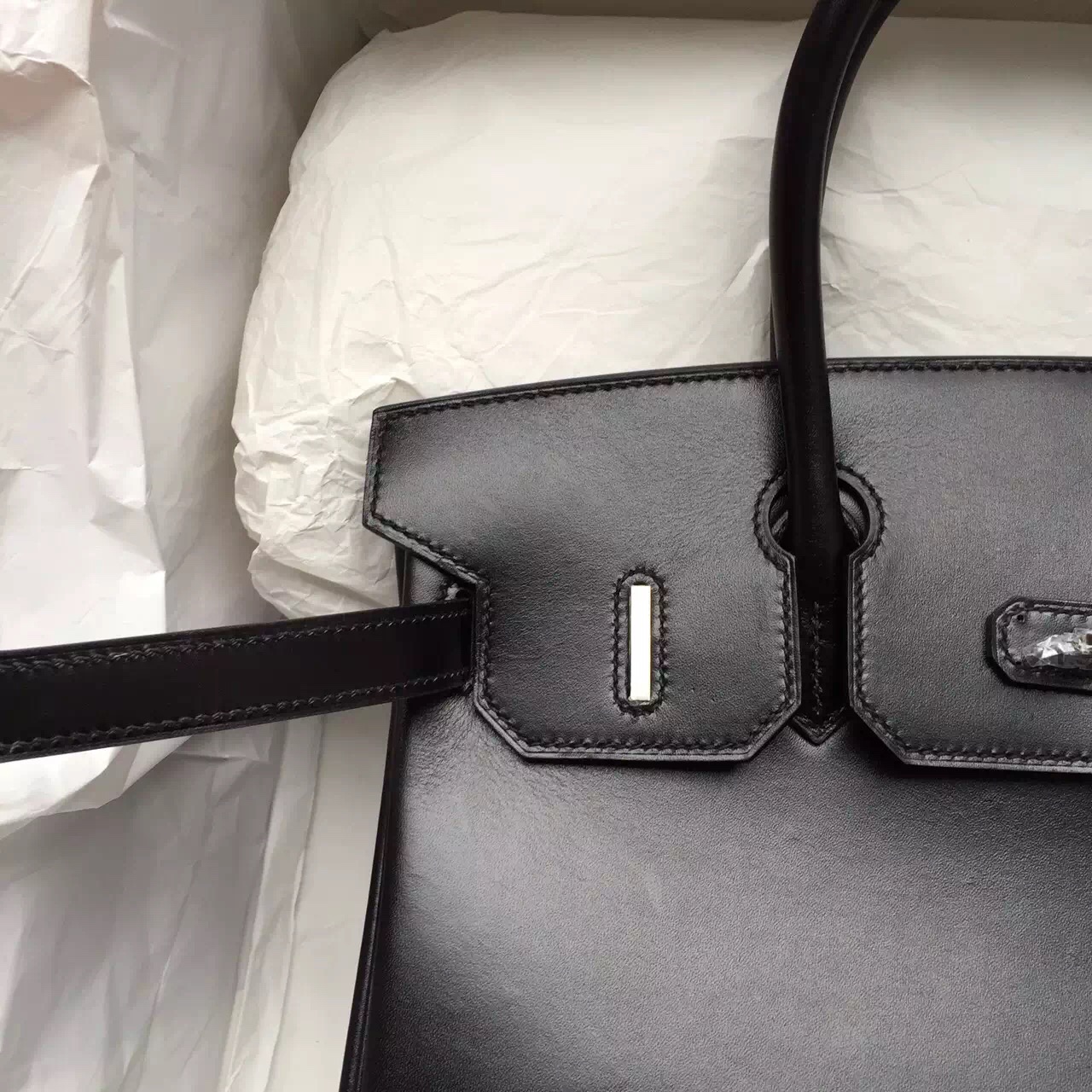 2015 New Hermes Birkin Bag 30CM in Black Box Leather Gold &#038; Silver Hardware Tote Bag