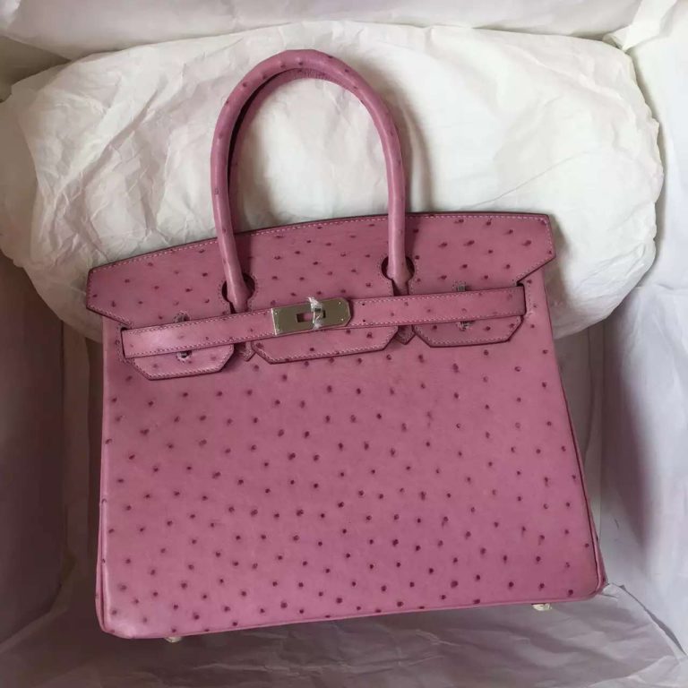 Hermes Birkin Bag in Pink Purple Ostrich Leather Ladies Handbag  30CM