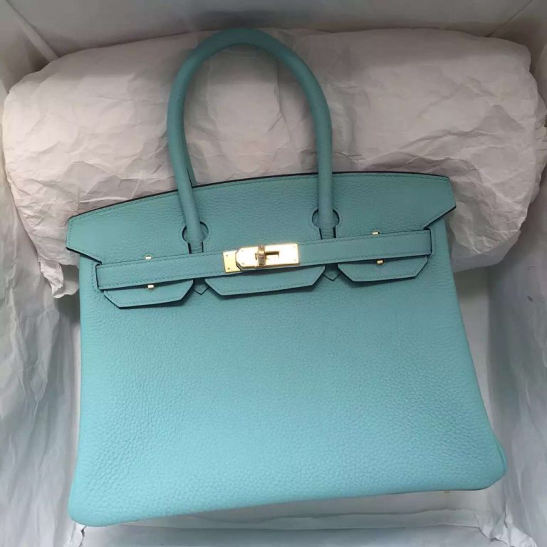 Hermes 3P Lagon Blue Togo Leather Birkin Bag  30CM Womens Handbag