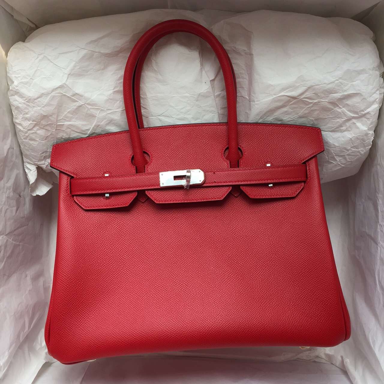 30CM Hermes Birkin Bag Q5 Chinese Red Epsom Leather Silver Hardware Online Shopping