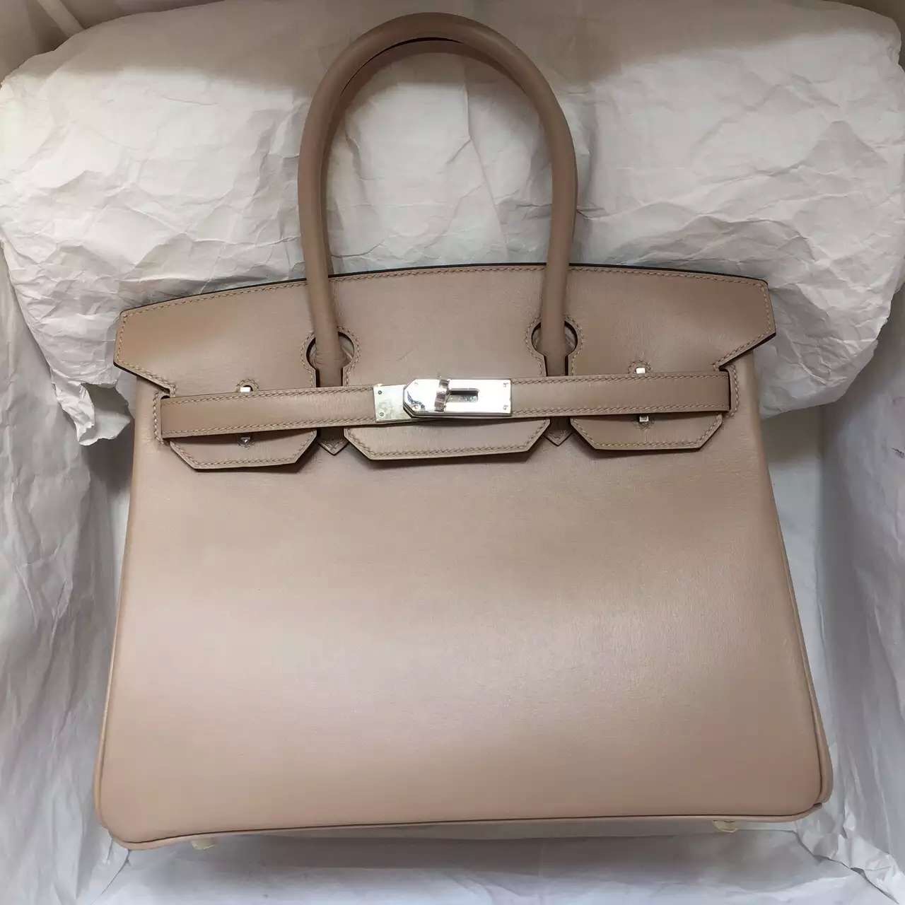 Luxury Hermes 1F Diamond Grey Box Calfskin Leather Birkin Bag 30CM Silver Hardware