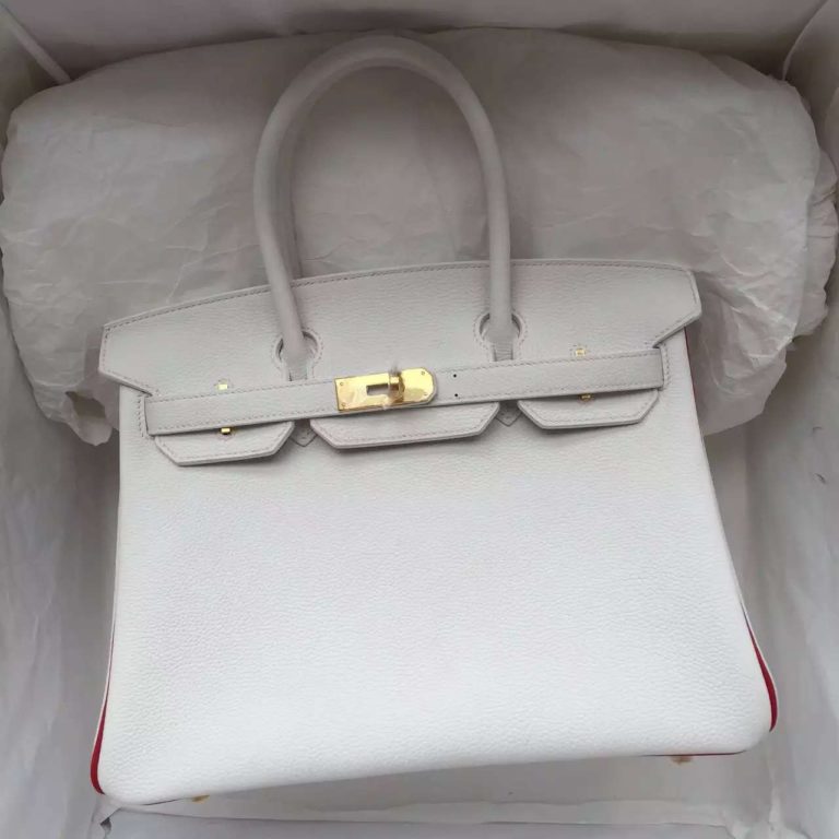 Hermes Birkin  30cm White & Q5 Chinese Red Togo Calfskin Leather Ladies Handbag
