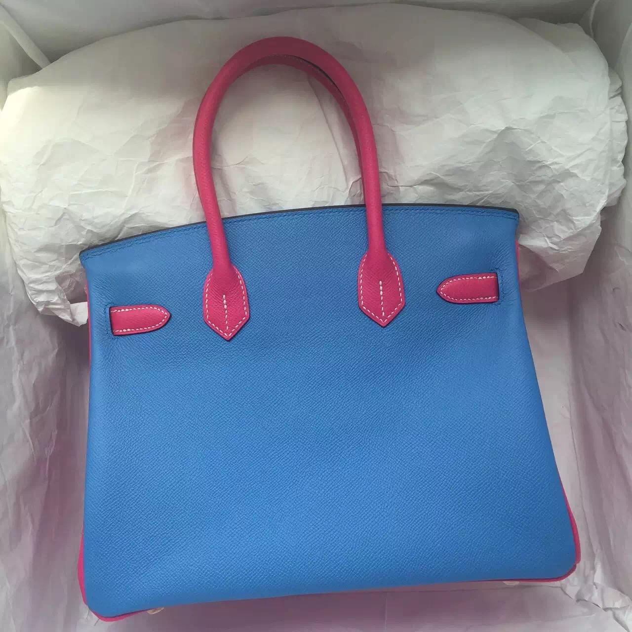 Sale 30CM Hermes Color-blocking Birkin Bag Epsom Leather Gold Hardware