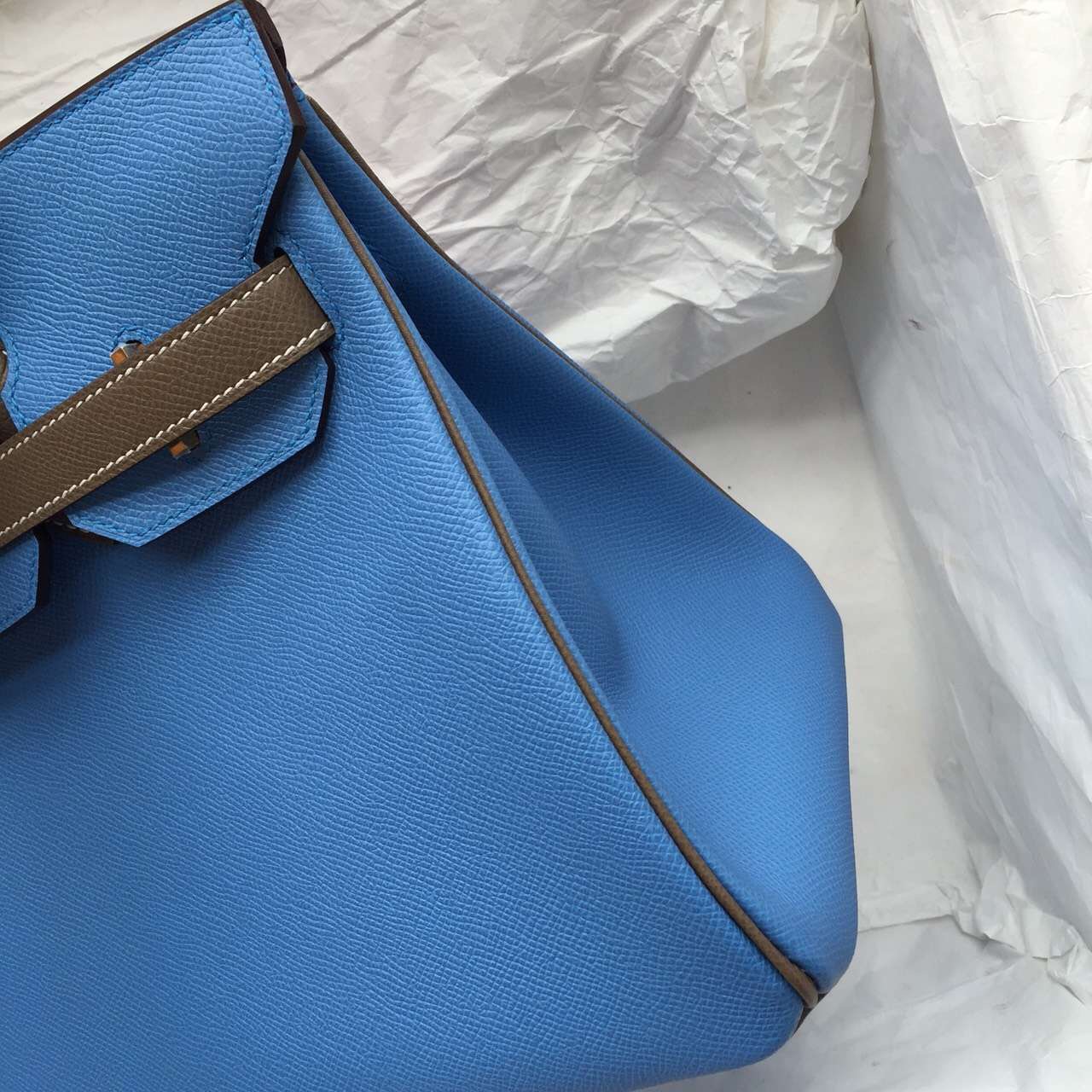 Cheap Hermes 2T Blue Paradise &#038; Etoupe Grey Epsom Leather Birkin Bag 30CM