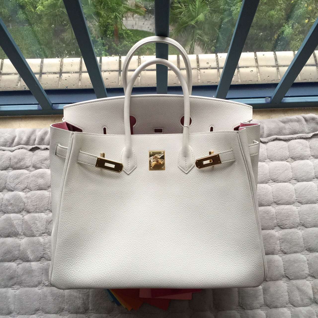 Wholesale Hermes Birkin Bag White &#038; 5P Pink inner Togo Leather Gold Hardware