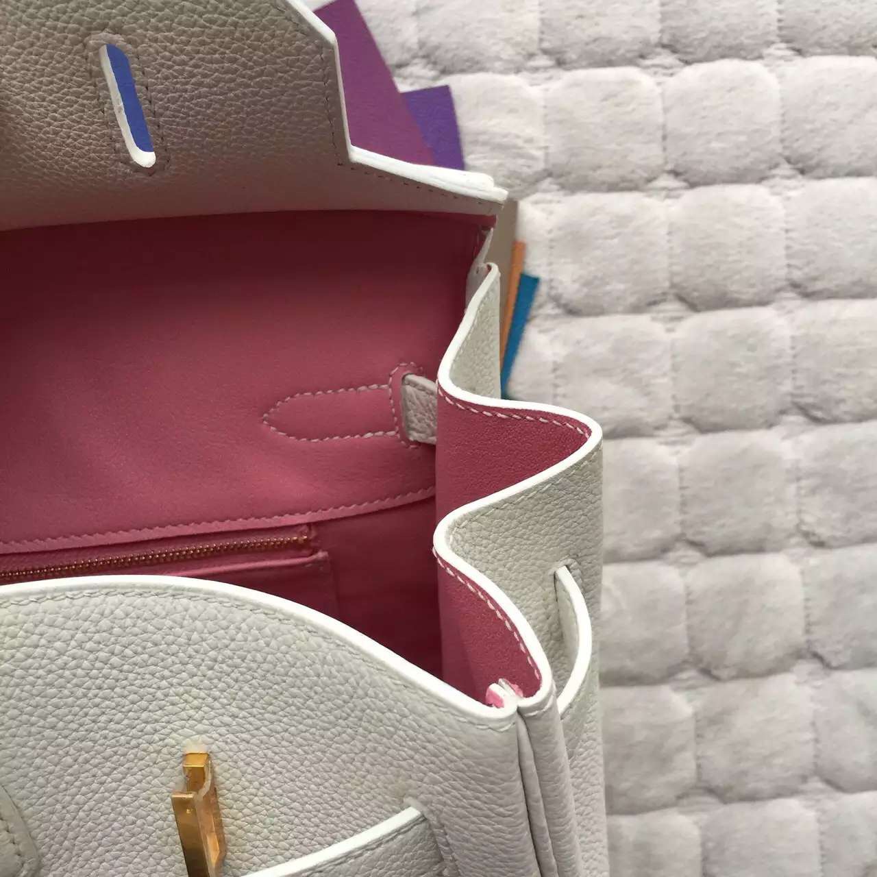 Wholesale Hermes Birkin Bag White &#038; 5P Pink inner Togo Leather Gold Hardware
