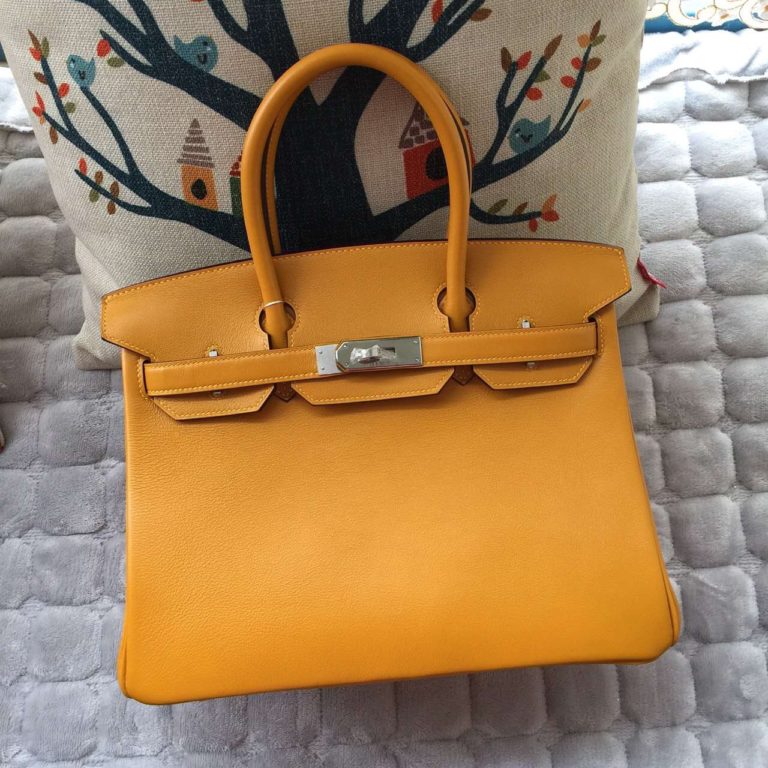 High Quality Hermes Birkin Bag  30CM 9V Sun Yellow Swift Leather Womens Tote Bag