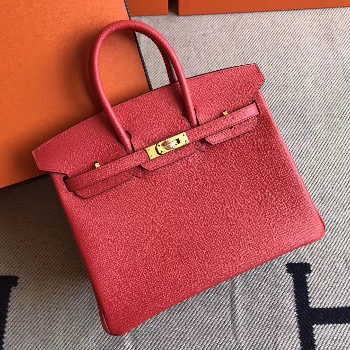 Discount Hermes S5 Tomato Red Epsom Leather Birkin Bag25cm Gold Hardware