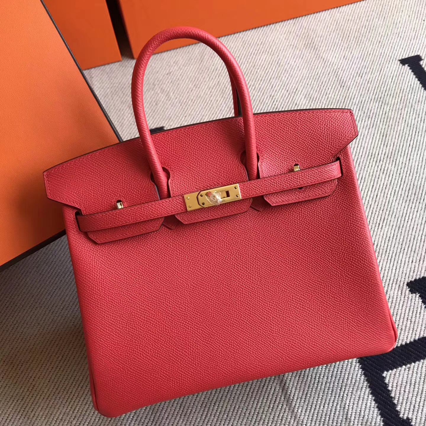 Discount Hermes S5 Tomato Red Epsom Leather Birkin Bag25cm Gold Hardware