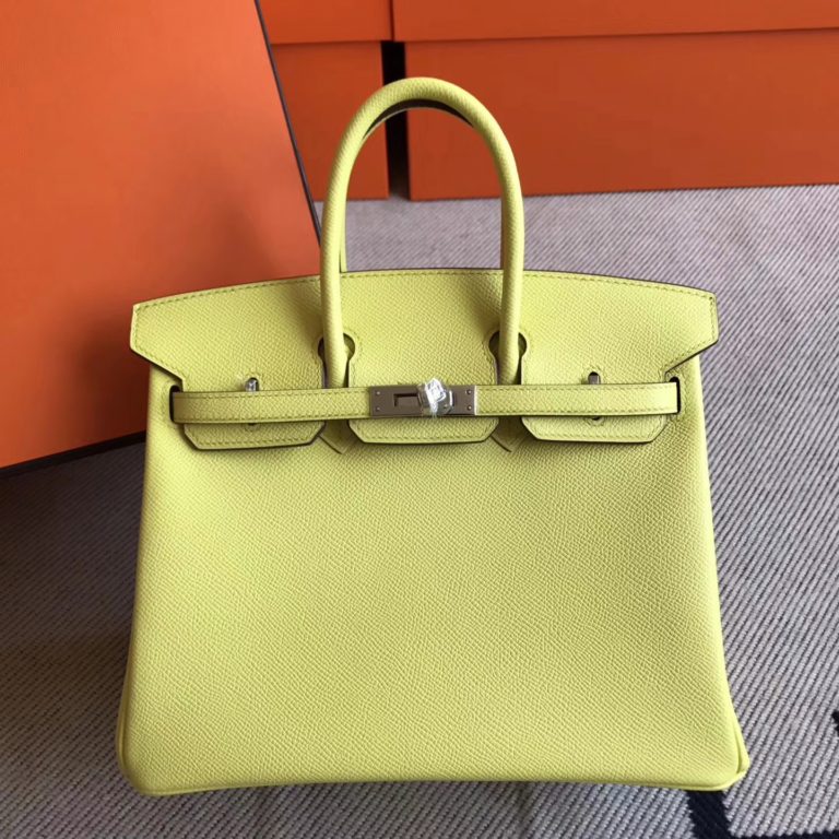 Lovely Hermes 9R Lemon Yellow Epsom Leather Birkin Bag 25cm