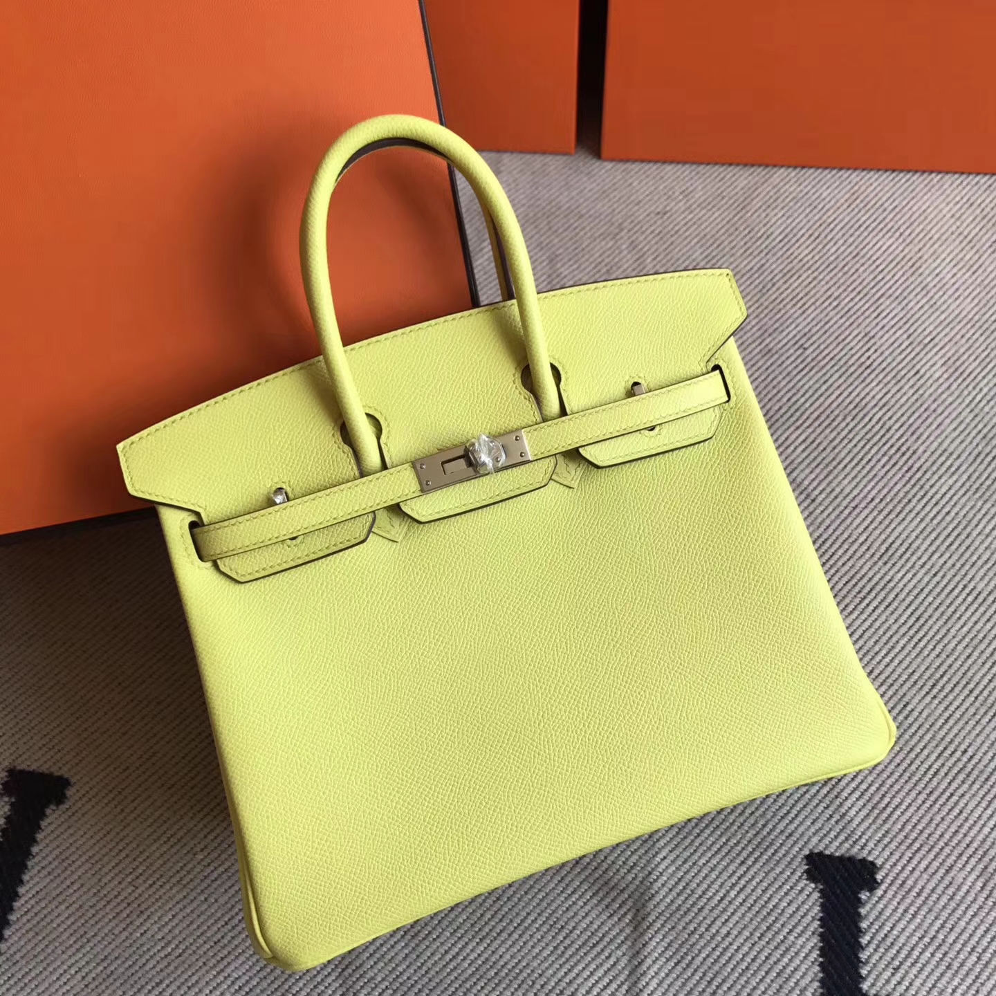 Lovely Hermes 9R Lemon Yellow Epsom Leather Birkin Bag25cm
