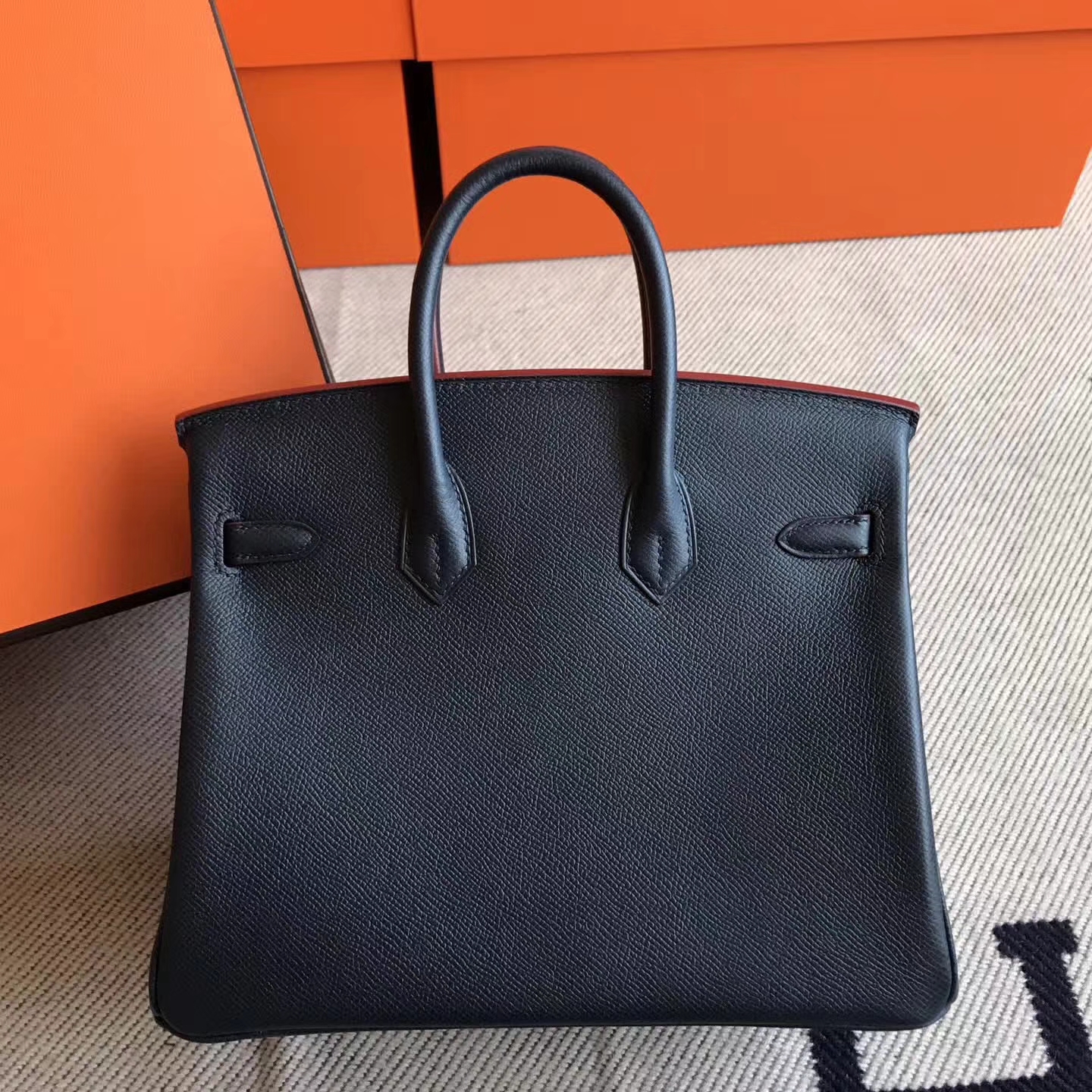 New Hermes Birkin25cm Handbag in Dark Blue Epsom Leather Red Rim