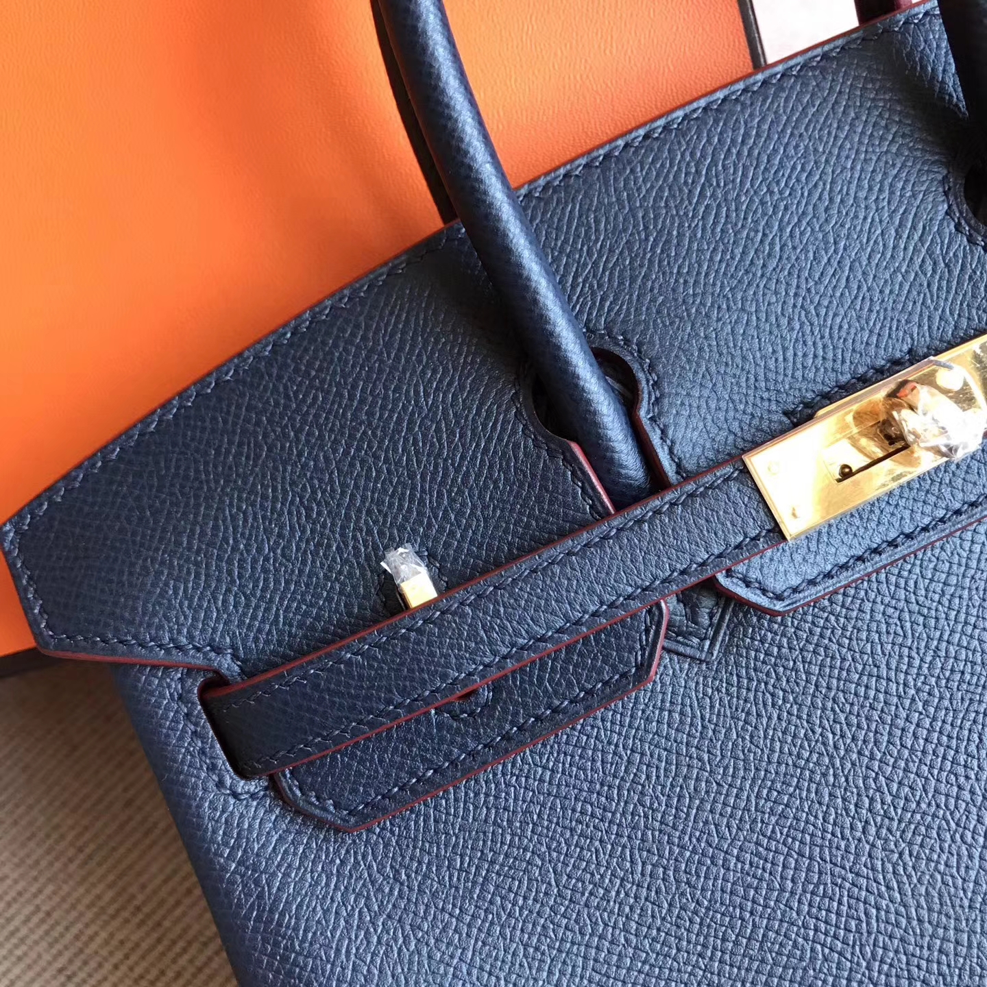 New Hermes Birkin25cm Handbag in Dark Blue Epsom Leather Red Rim