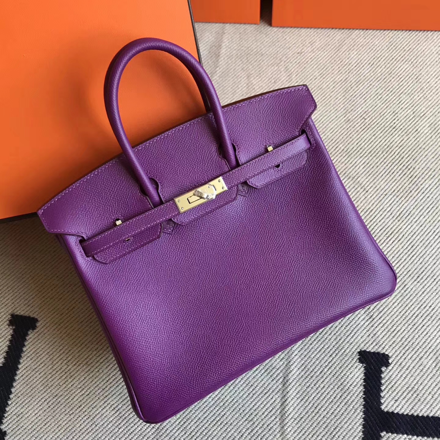 Noble Hermes P9 Anemone Purple Epsom Leather Birkin Tote Bag25cm
