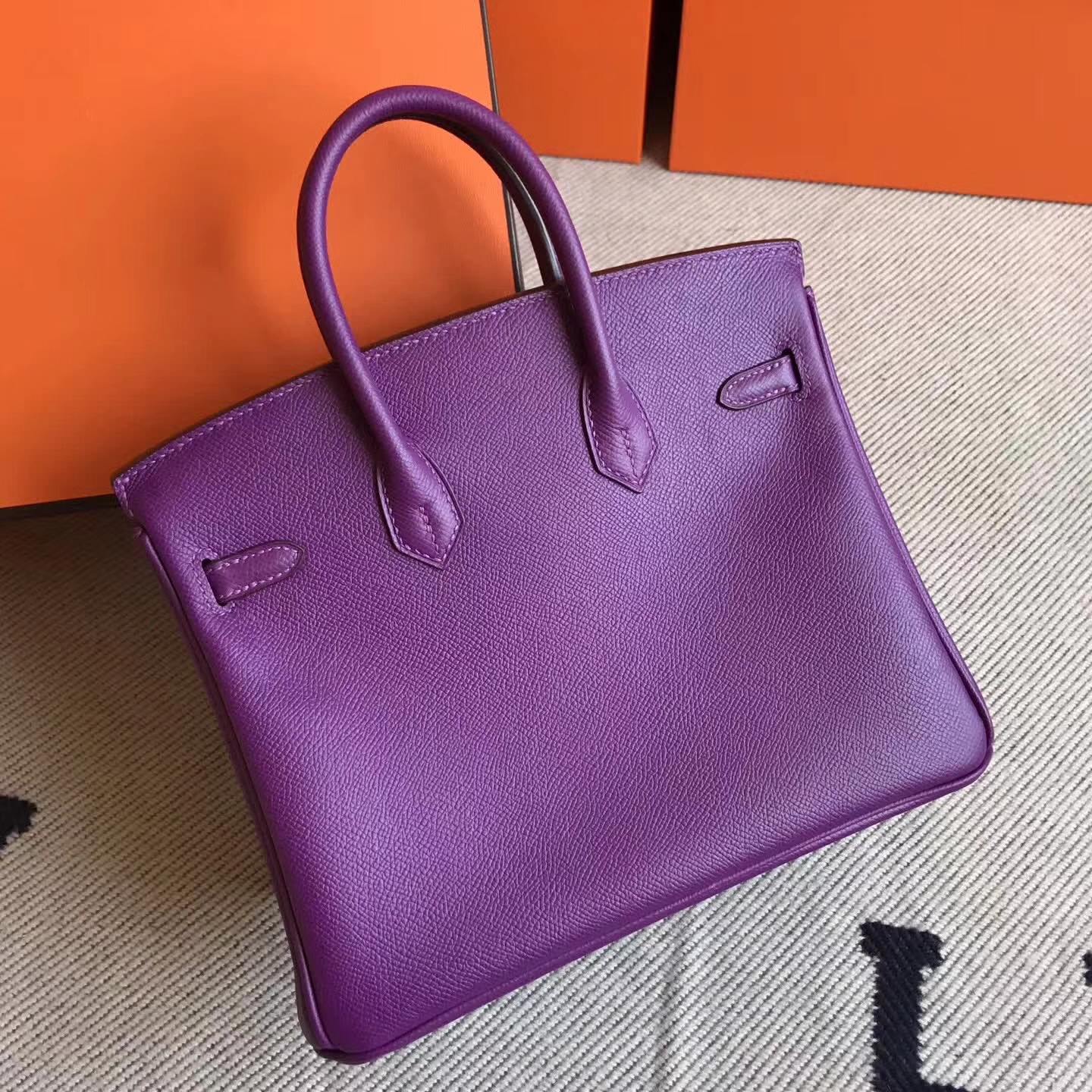 Noble Hermes P9 Anemone Purple Epsom Leather Birkin Tote Bag25cm
