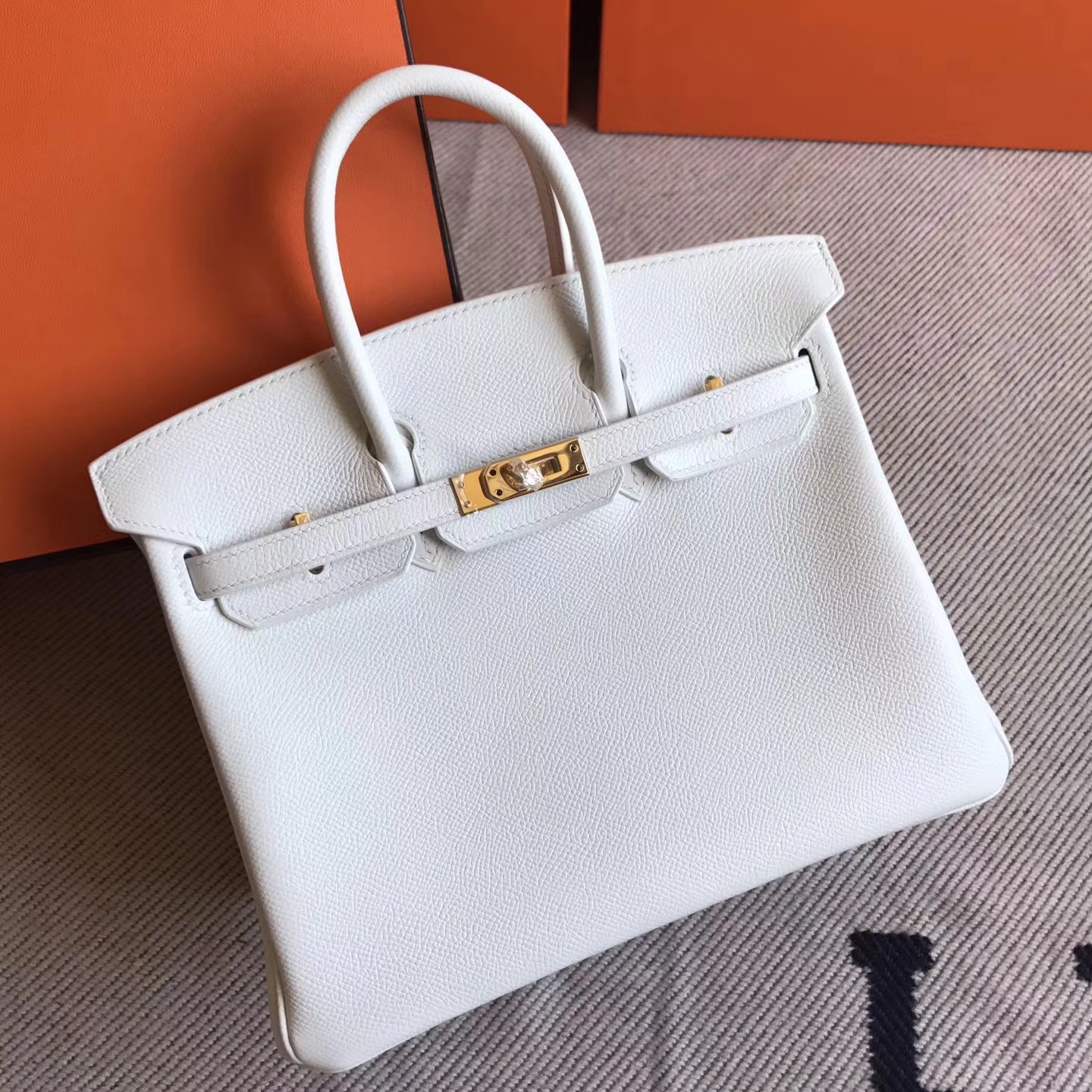 High Quality Hermes 01 Pure White Epsom Leather Birkin25cm Bag