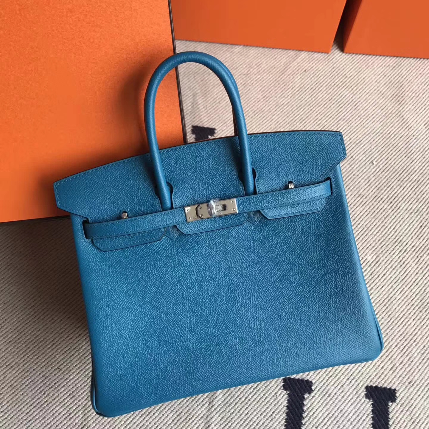 On Sale Hermes Birkin Bag25cm in Blue Izmir Epsom Leather Silver Hardware