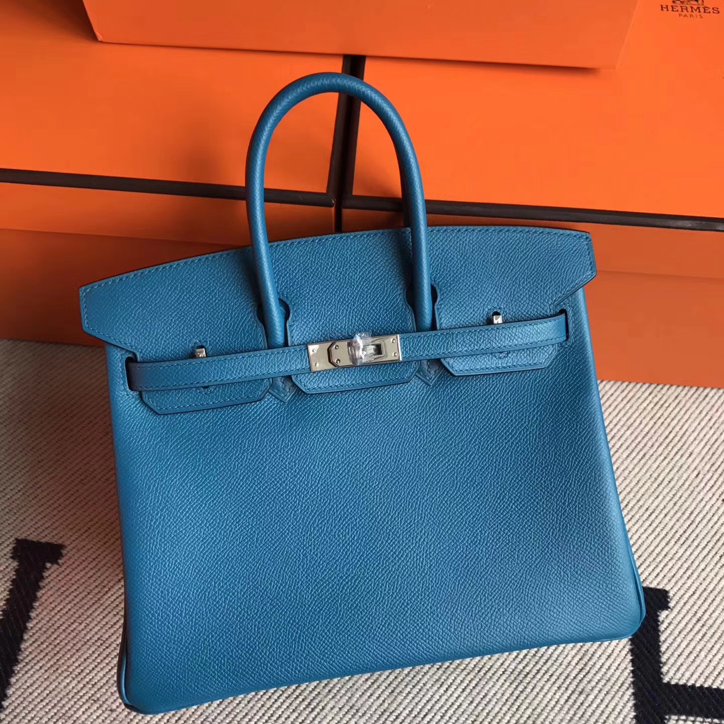 On Sale Hermes Birkin Bag25cm in Blue Izmir Epsom Leather Silver Hardware