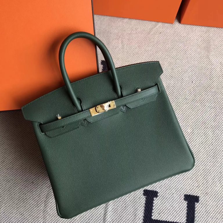 Hermes 2Q English Green Epsom Leather Birkin 25cm Handbag Gold Hardware