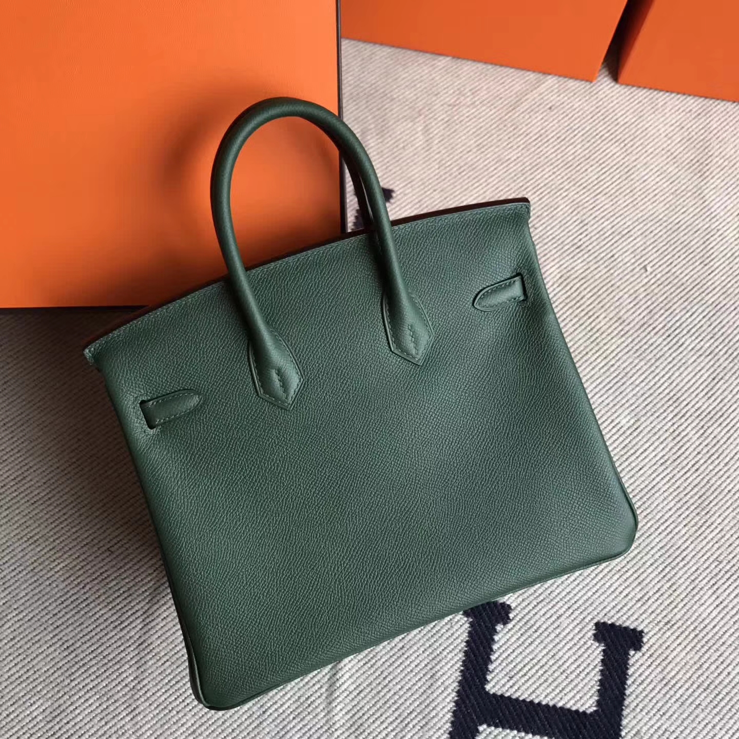Hermes 2Q English Green Epsom Leather Birkin25cm Handbag Gold Hardware