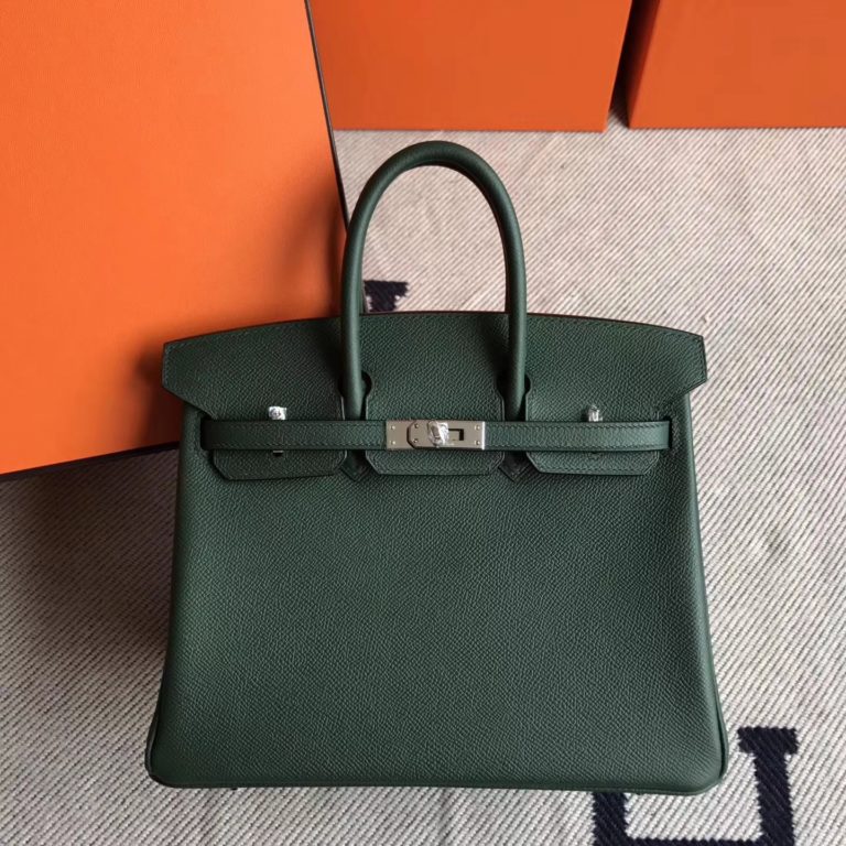 Hermes 2Q English Green Epsom Leather Birkin Bag 25cm Silver Hardware
