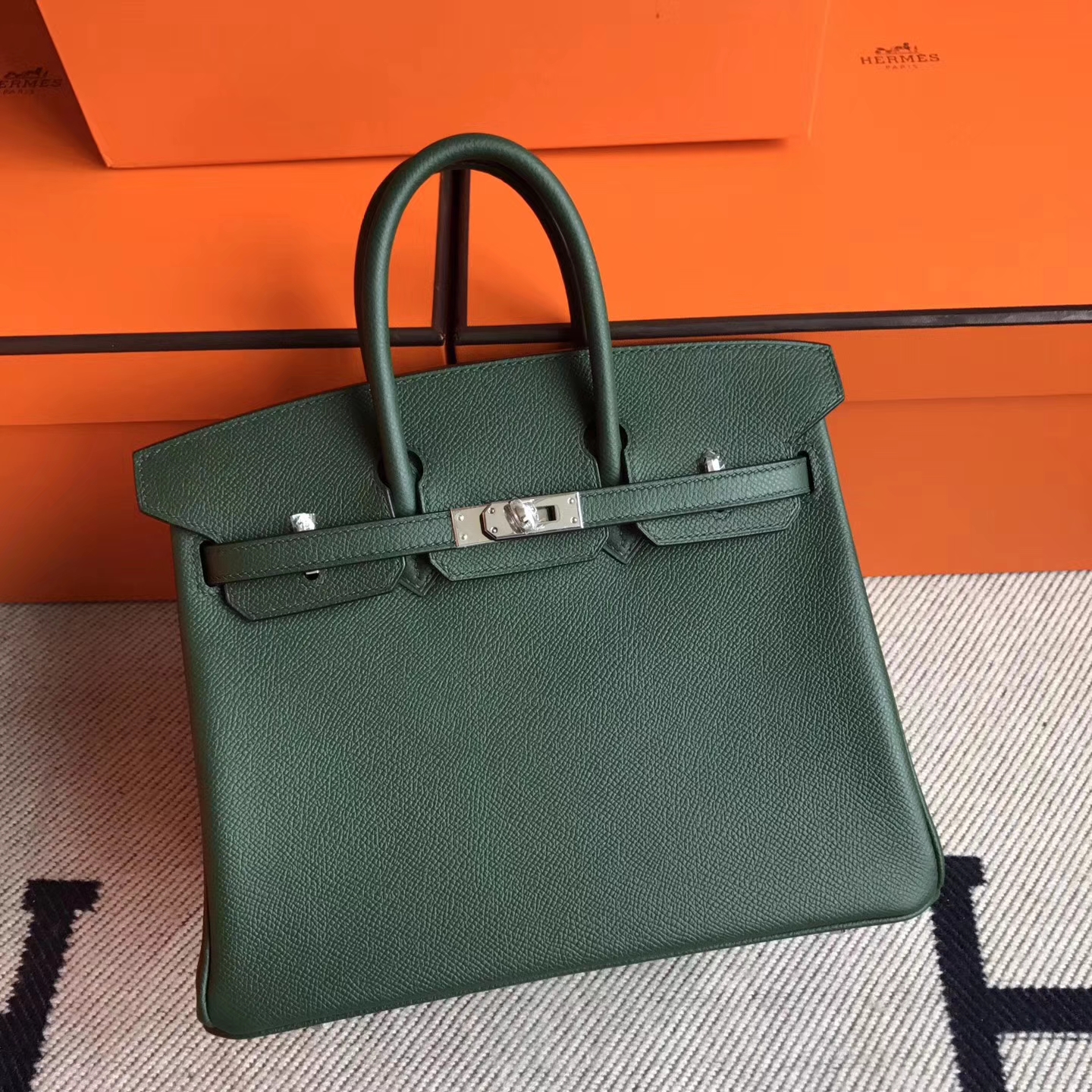 New Hermes 2Q English Green Epsom Leather Birkin Bag25cm Silver Hardware