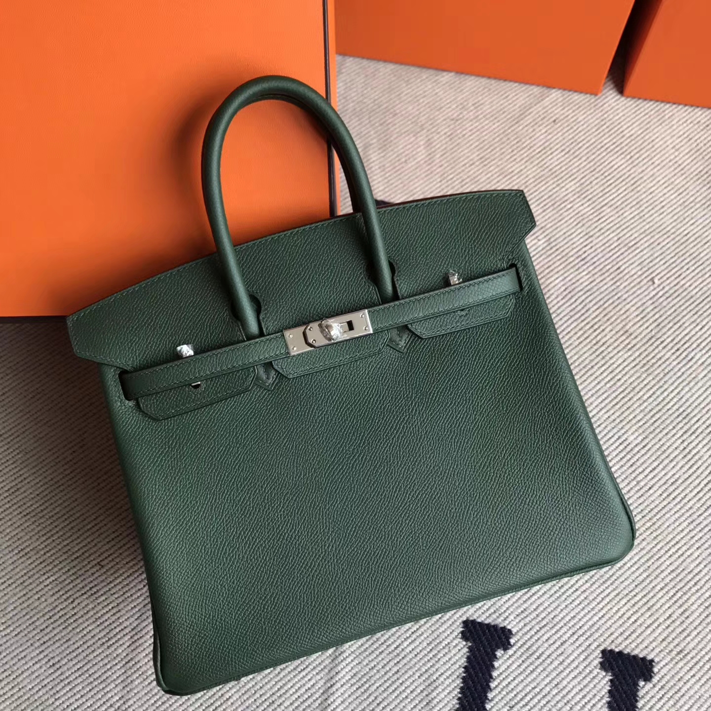 New Hermes 2Q English Green Epsom Leather Birkin Bag25cm Silver Hardware
