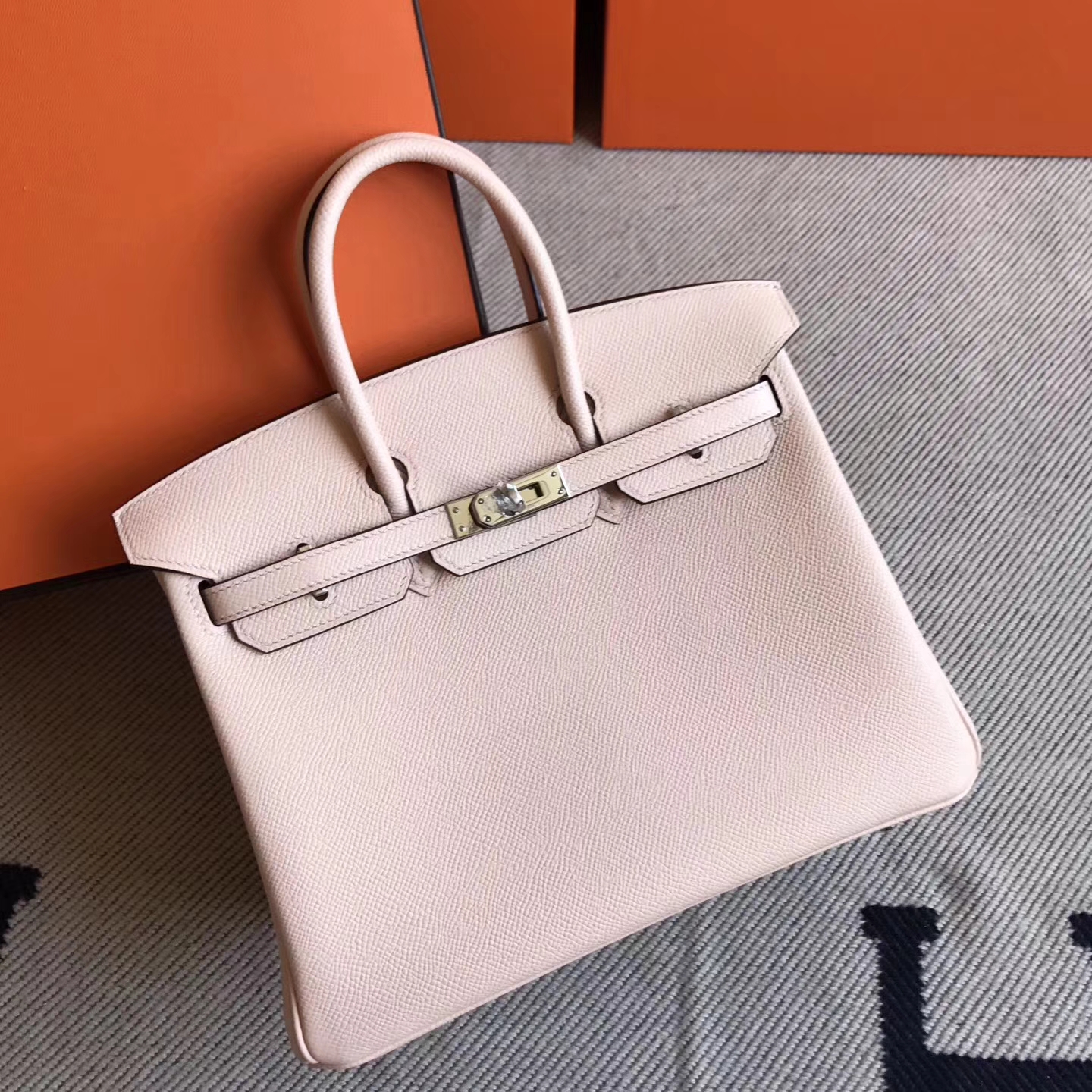 Discount Hermes P1 Rose Elglantine Epsom Leather Birkin25cm Tote Bag