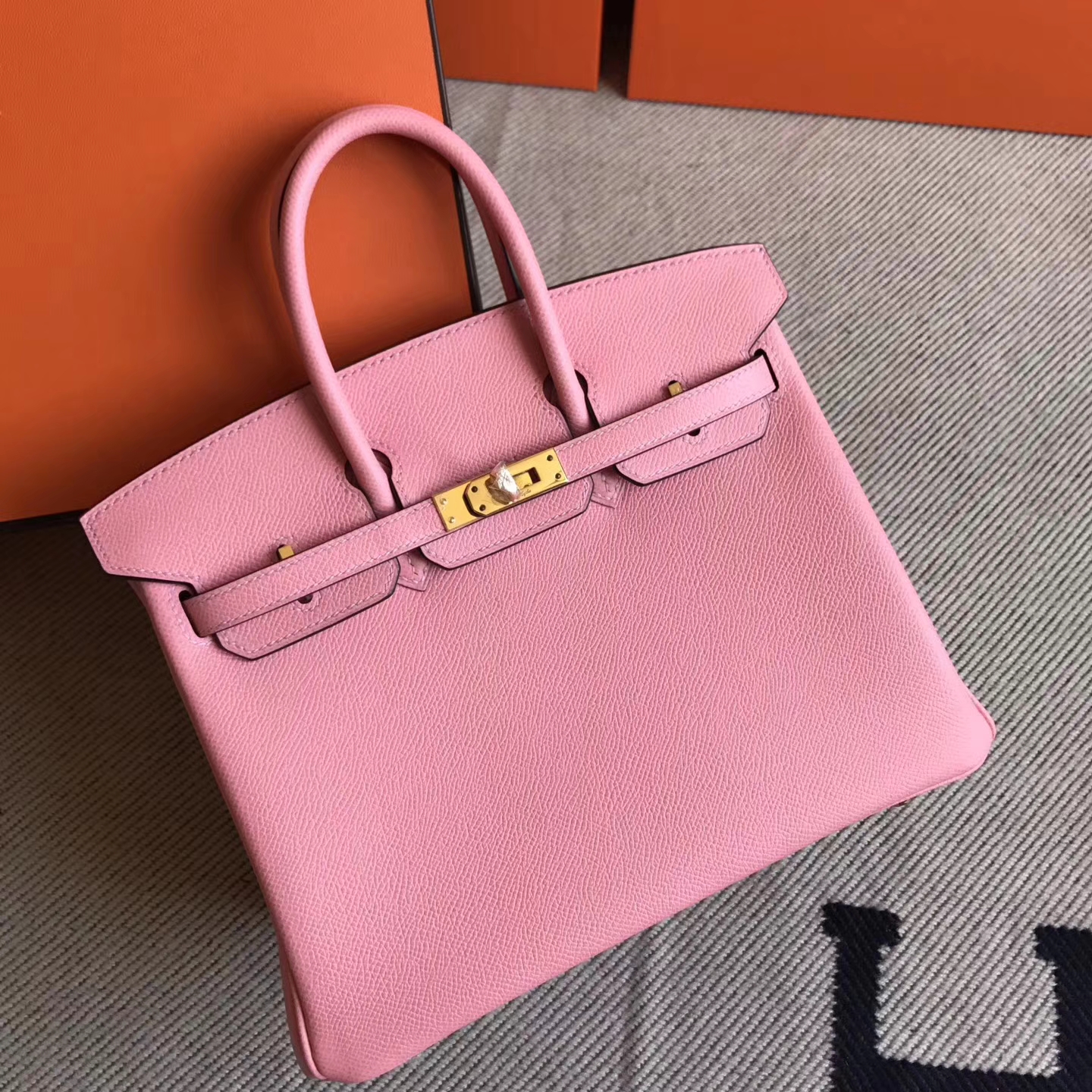 Beautiful Hermes 1Q Rose Confetti Epsom Leather Birkin25cm Bag Gold Hardware