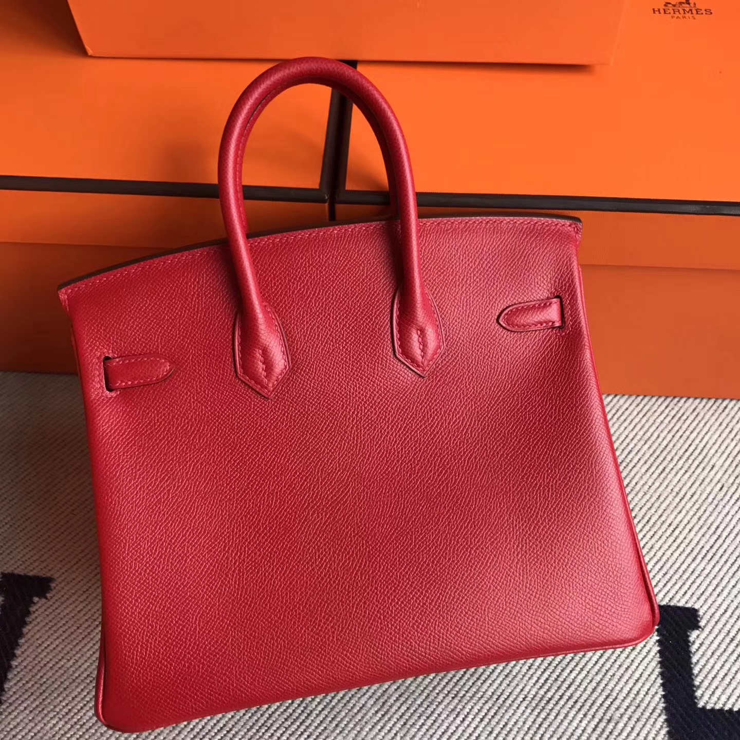 On Sale Hermes Birkin25cm Bag Q5 Rouge Casaque Epsom Leather Gold Hardware